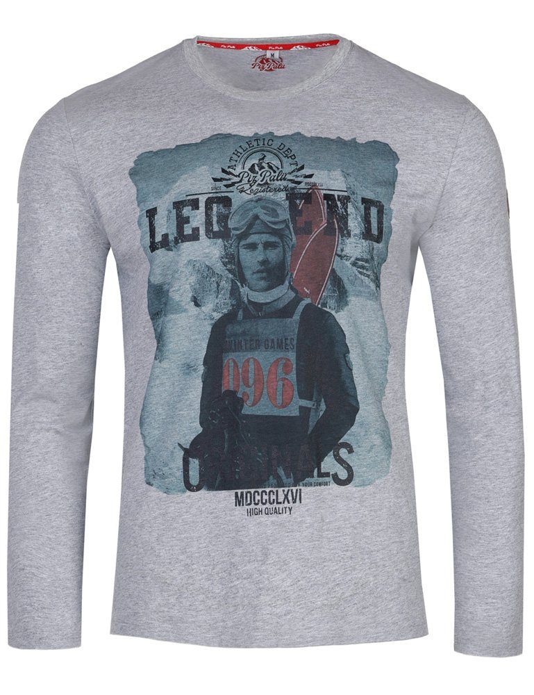 Piz Palü Langarmshirt Herren Пуловеры "Unterhaching" mit Skifahrer Print, - Grau (1-tlg)