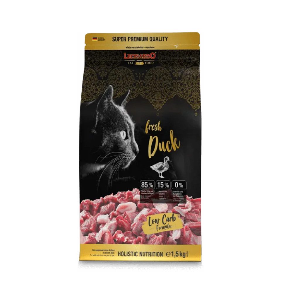 Leonardo Catfood Fresh Duck & Poultry - getreidefreies Trockenfutter mit 85% Fleisch, Trockenfutter für: Katzen