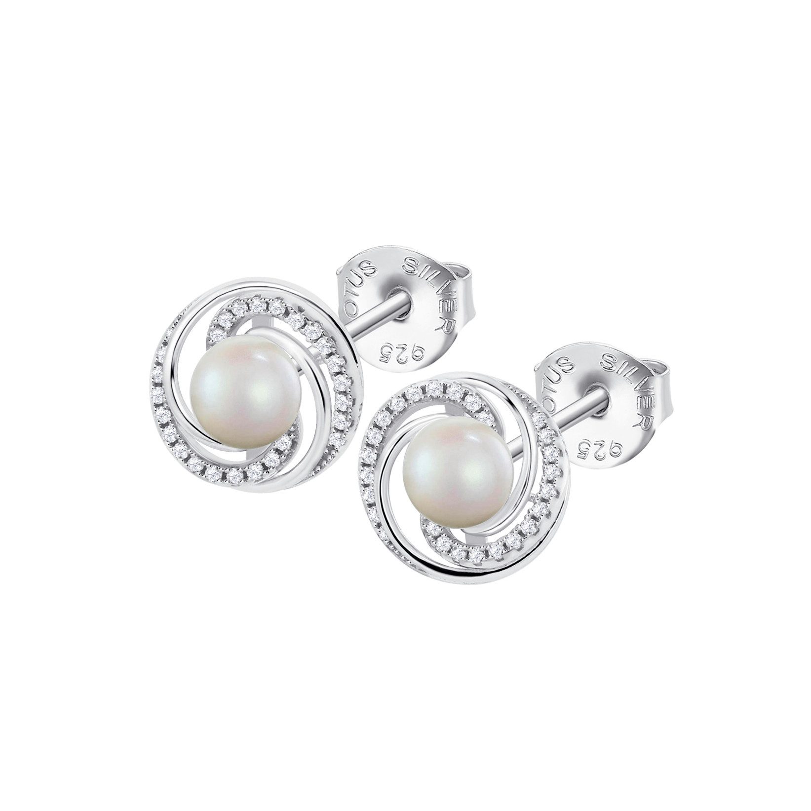 LOTUS SILVER Paar Ohrstecker LP3095-4/1 – Perle & Zirkonia, 925er Silber, 12 mm