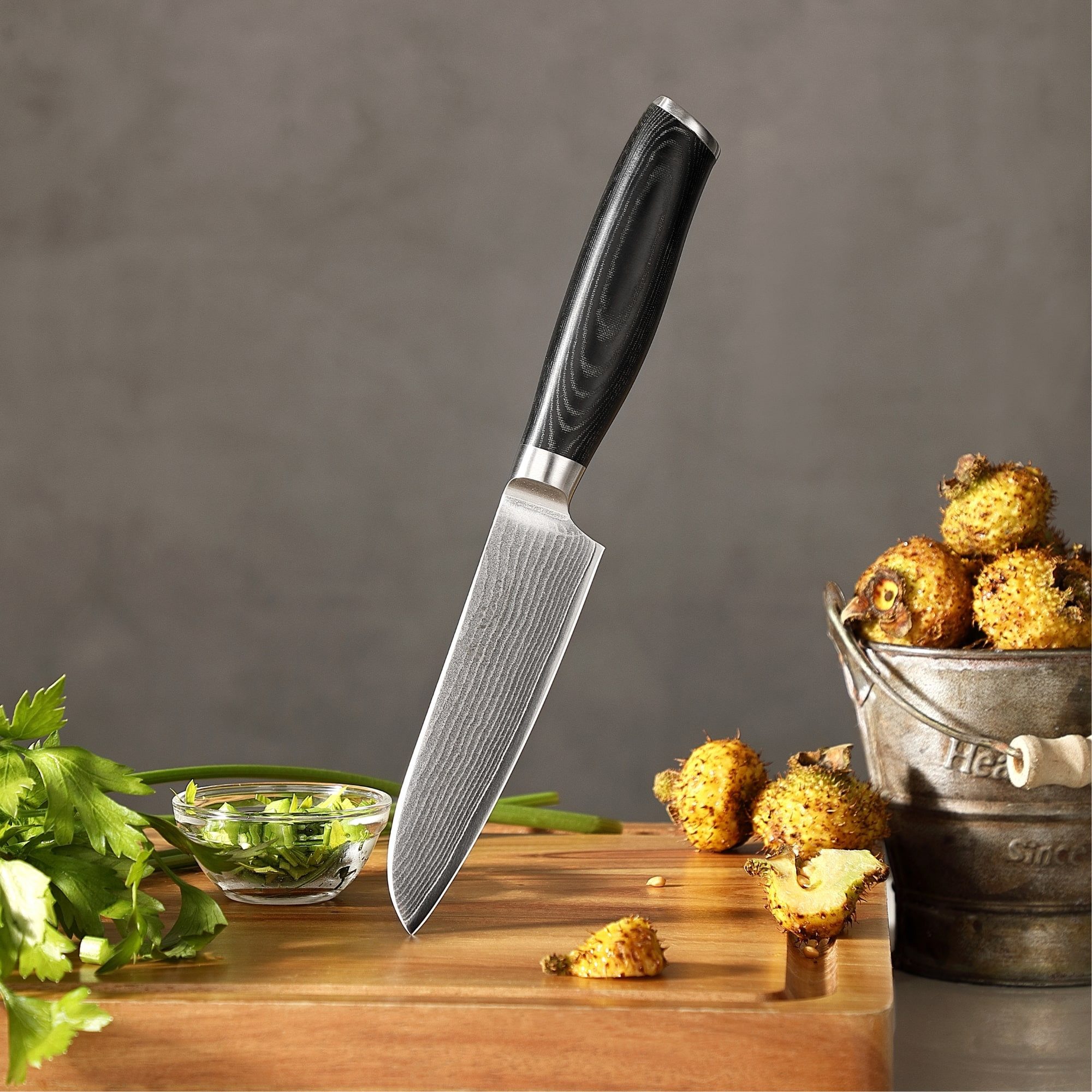 Wakoli Santokumesser Mikata Damast Kleines Santoku Küchenmesser 12cm Klinge Micartagriff, aus 67 Lagen Damaststahl, VG10 Kern