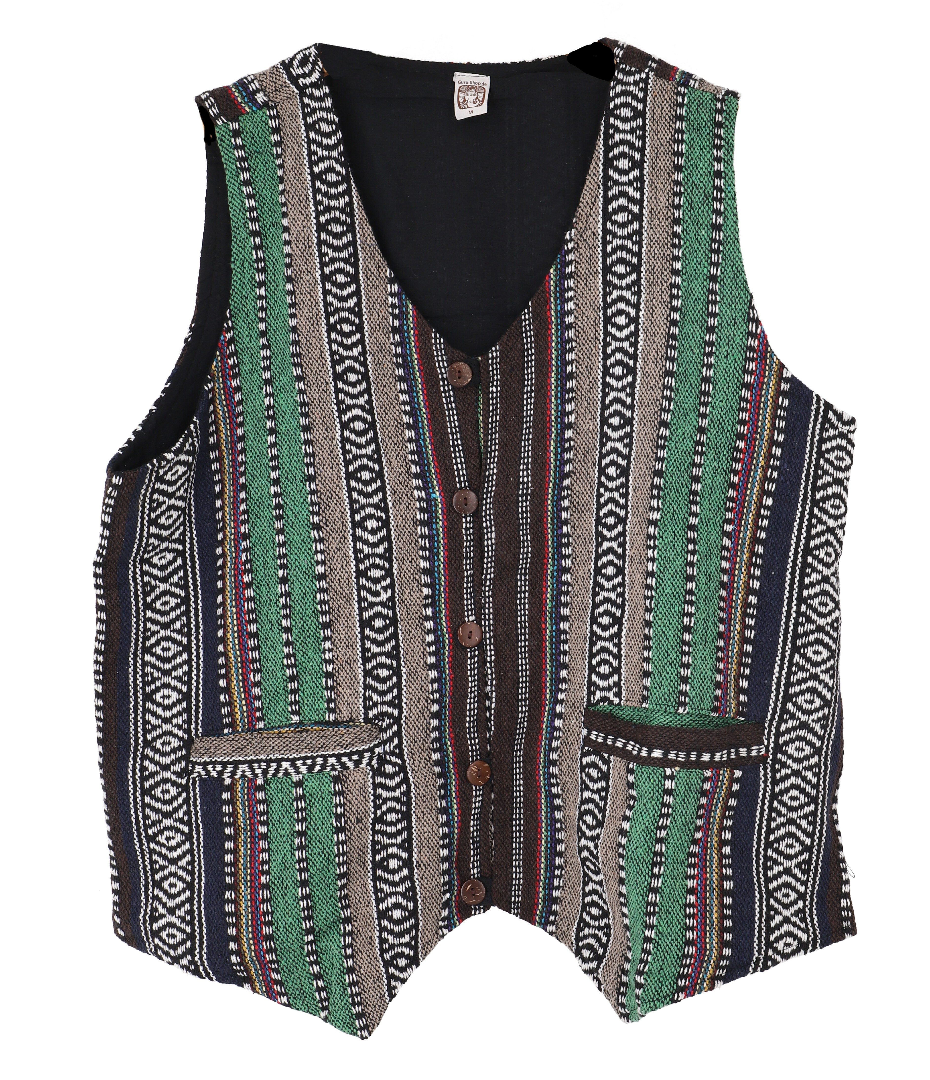 Guru-Shop Strickjacke Goaweste, alternative Herren Weste - grün alternative Bekleidung