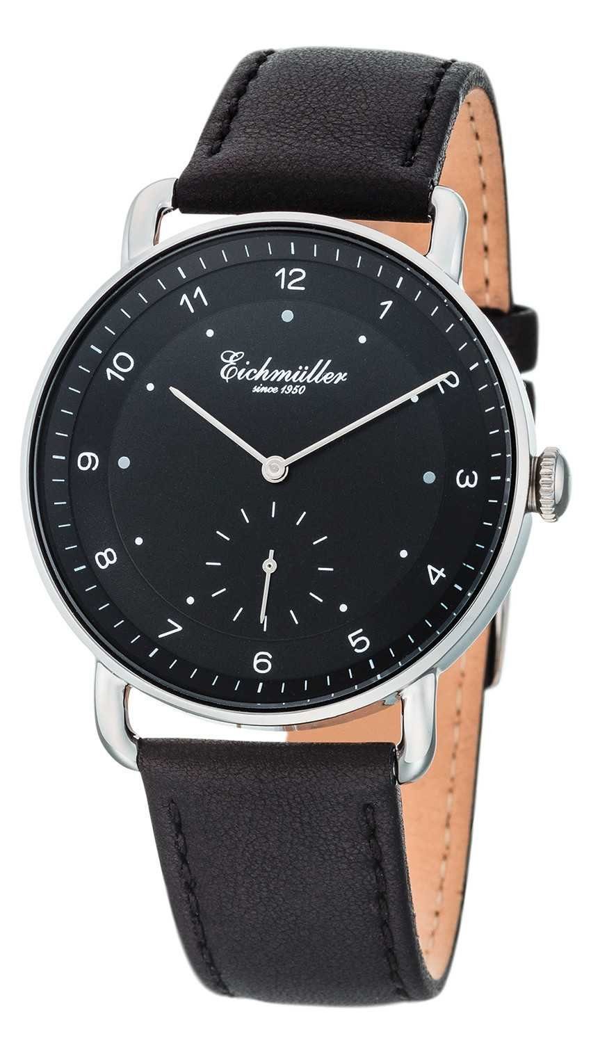 Eichmüller Quarzuhr Herrenuhr 3035-02 Schwarz Lederband 40 mm