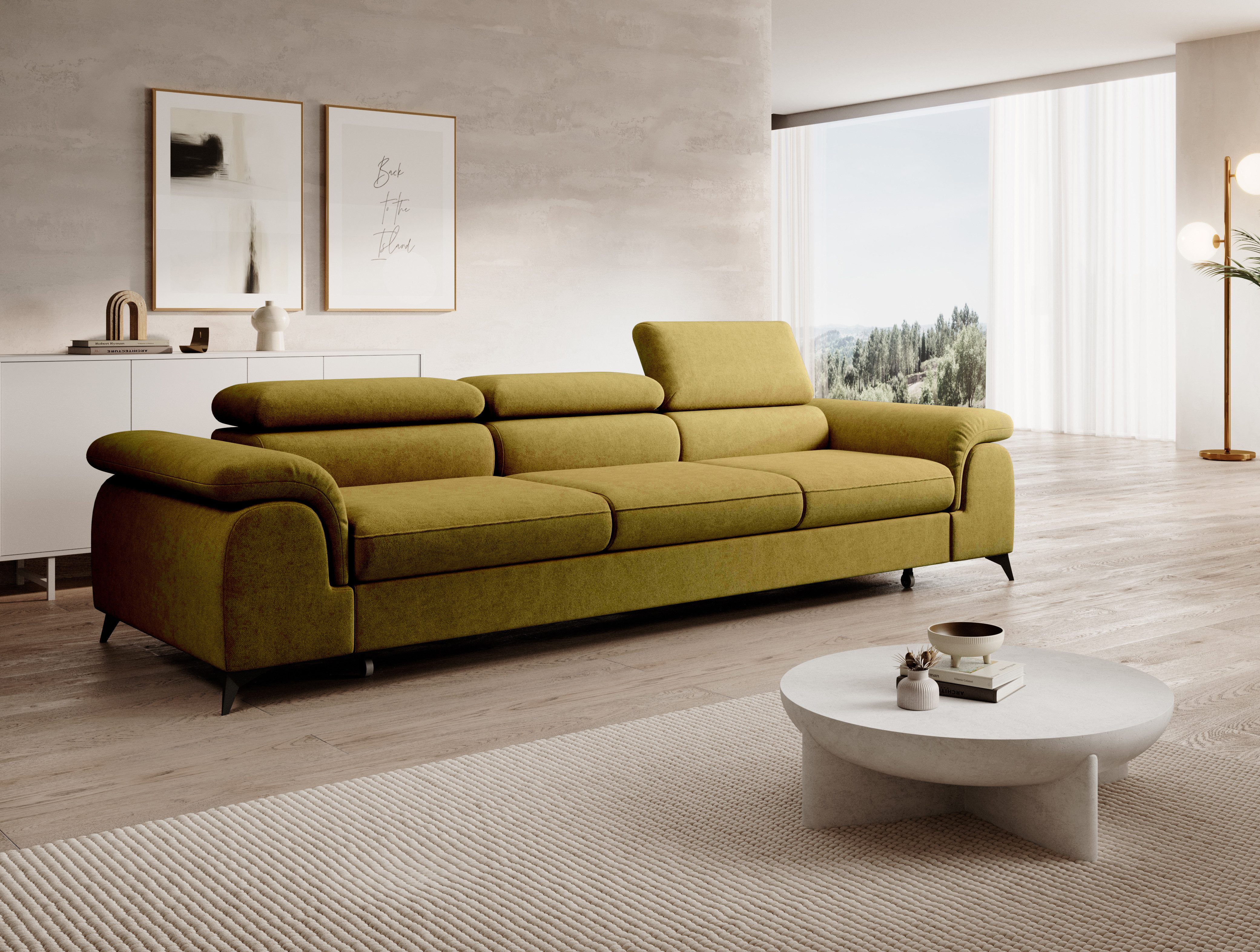 Muffo Sofa Plaza 3, Hohe Metallfüße, Elegante moderne Form, mit Schalffunktion, verstellbaren Kopfstützen
