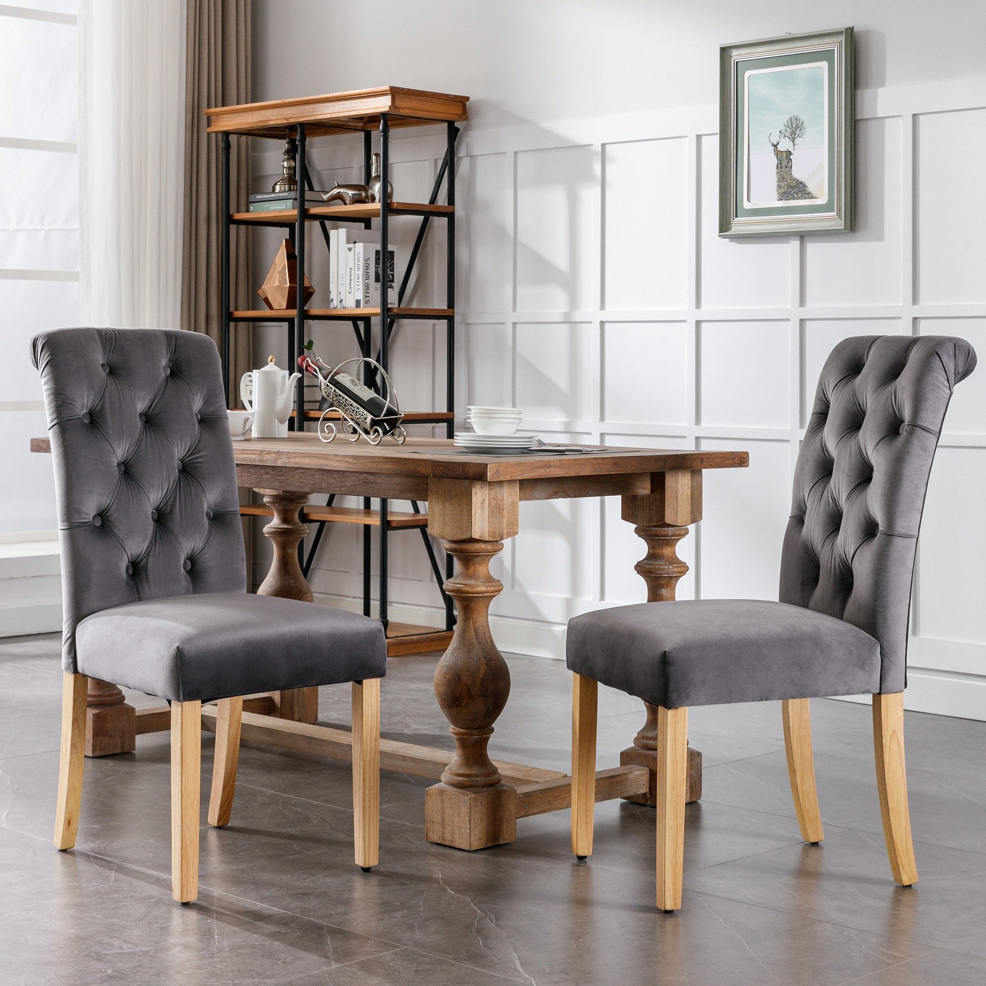 BlingBin Esszimmerstuhl Küchenstuhl Schlafzimmerstuhl mit Eichenbeinen, Knopf, Chromklopfer (Stuhl, 2 St), Samt-Esszimmerstühle mit Knopfdesign, Wohnzimmer Lounge Freizeitstuhl