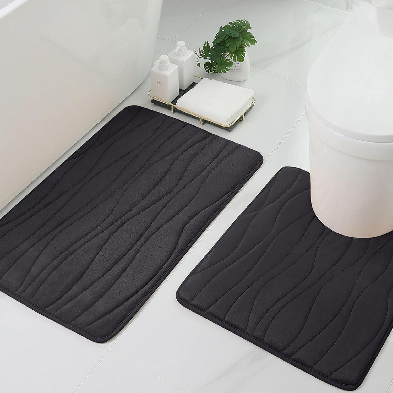 LuxusKollektion Schaum-Badematte Badematten-Set Memoryschaum 2tlg Schwarz U-Form/Rechteck
