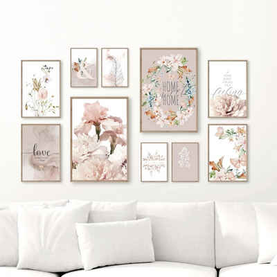 homestyle-accessoires Poster Bilder Set Wandbilder LOVE - HOME IS A FEELING DIN A3/A4/A5, (10 St), Ohne Bilderrahmen