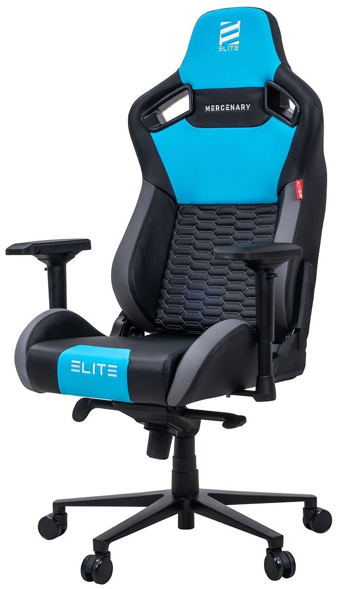 ELITE Gaming Gaming-Stuhl verstellbarer Profi Gamingstuhl ELITE Mercenary inkl. 4D-Armstützen (Drehstuhl inkl. Kopf- und Lendenwirkbelkissen (Alcantara-Optik), bis 150 kg, klappbare Rückenlehne - bis zu 135° neigbar, Home Office geeignet, Sicherheits-Doppelrollen, 360 Grad horizontal drehbar, Sicherheitsgasdruckfeder, Hohe Belastbarkeit, Chefsessel, Computer Stuhl, Drehsessel, Racing Chair, Gaming Chair, Computerstuhl, Pflegeleicht, hochwertige Verarbeitung, ergonomischer Gaming Stuhl mit Racing-Design, 1 St), Ergonomischer Bürostuhl - Racingstuhl - Chair - High-End Zockerstuhl