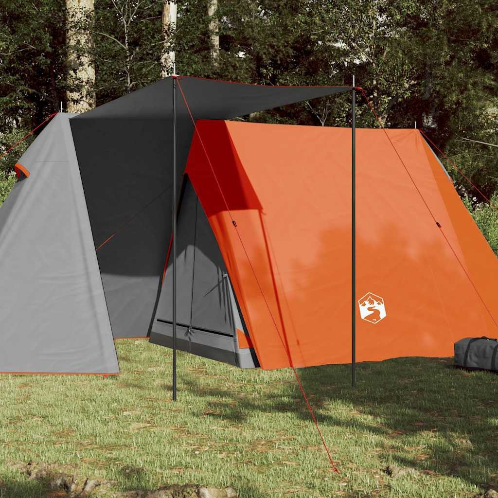 furnicato Faltzelt Campingzelt A-Rahmen 470x220x170 cm Grau-Orange, (1 tlg), Wetterfestes Familienzelt mit E-Anschluss und integriertem Sonnendach