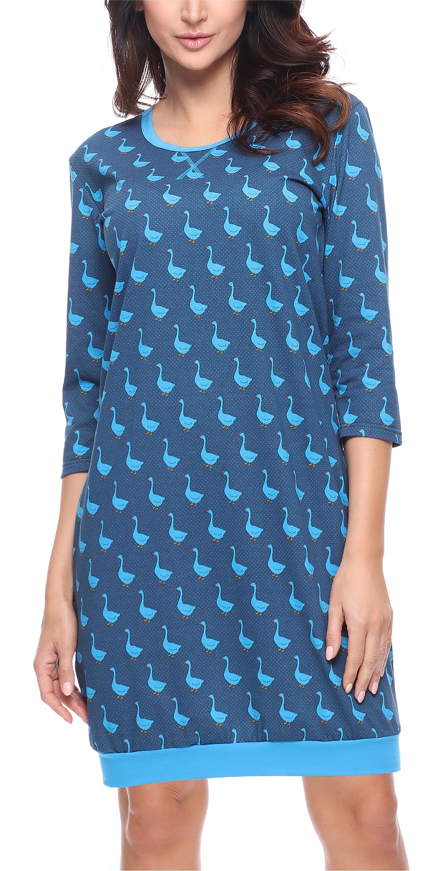 Merry Style Nachthemd Damen Nachthemd MS10-182 (1-tlg) Blaue Gans