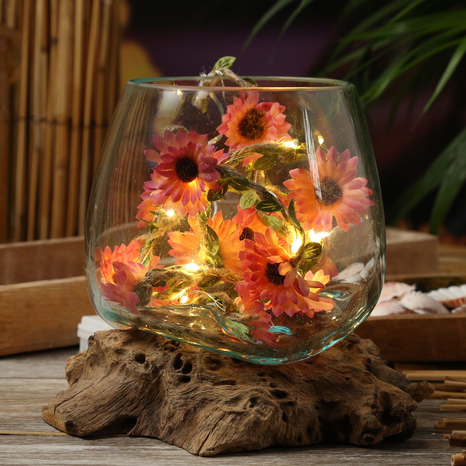MARELIDA LED-Lichterkette pinke Blumen Blumengirlande Blumenlichter Timer L: 1,45m für Außen, 20-flammig