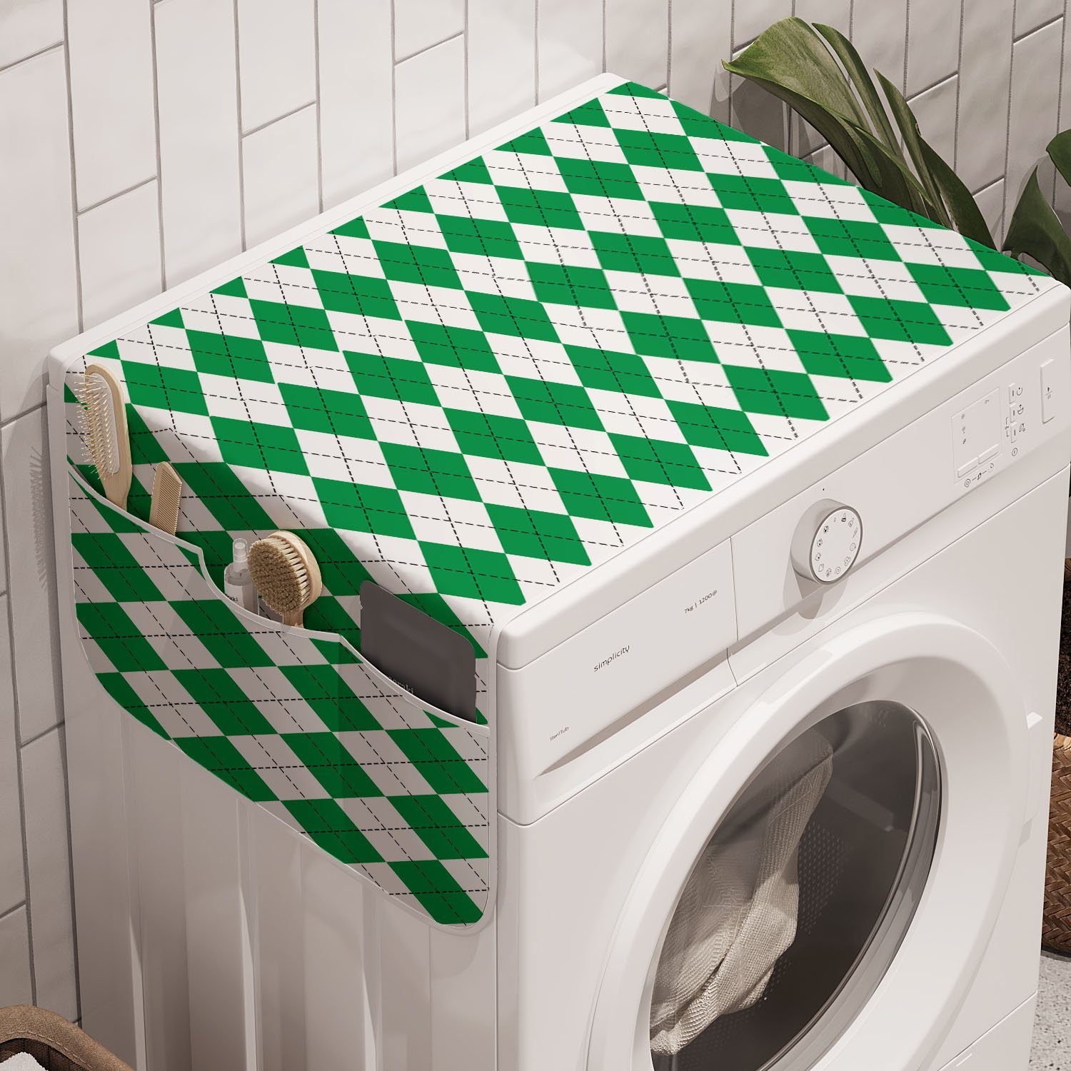 Geometrie Waschmaschine Badorganizer Abstrakte für Anti-Rutsch-Stoffabdeckung Trockner, Artikel und Argyle Wie Abakuhaus
