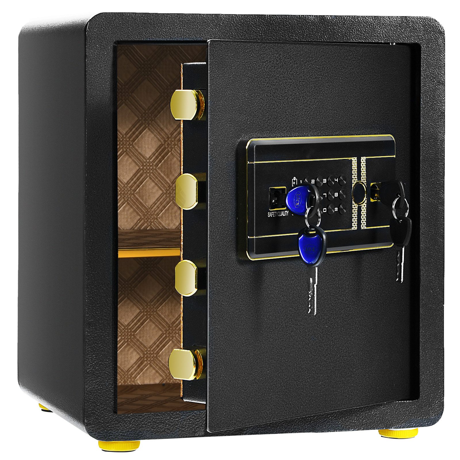COSTWAY Tresor 42.5L, feuerfest Tresore für zu hause, Ganzstahl-Sicherheitsbox, 45L, mit abnehmbarem Regal & Alarmsystem, 2 Schlüsseln
