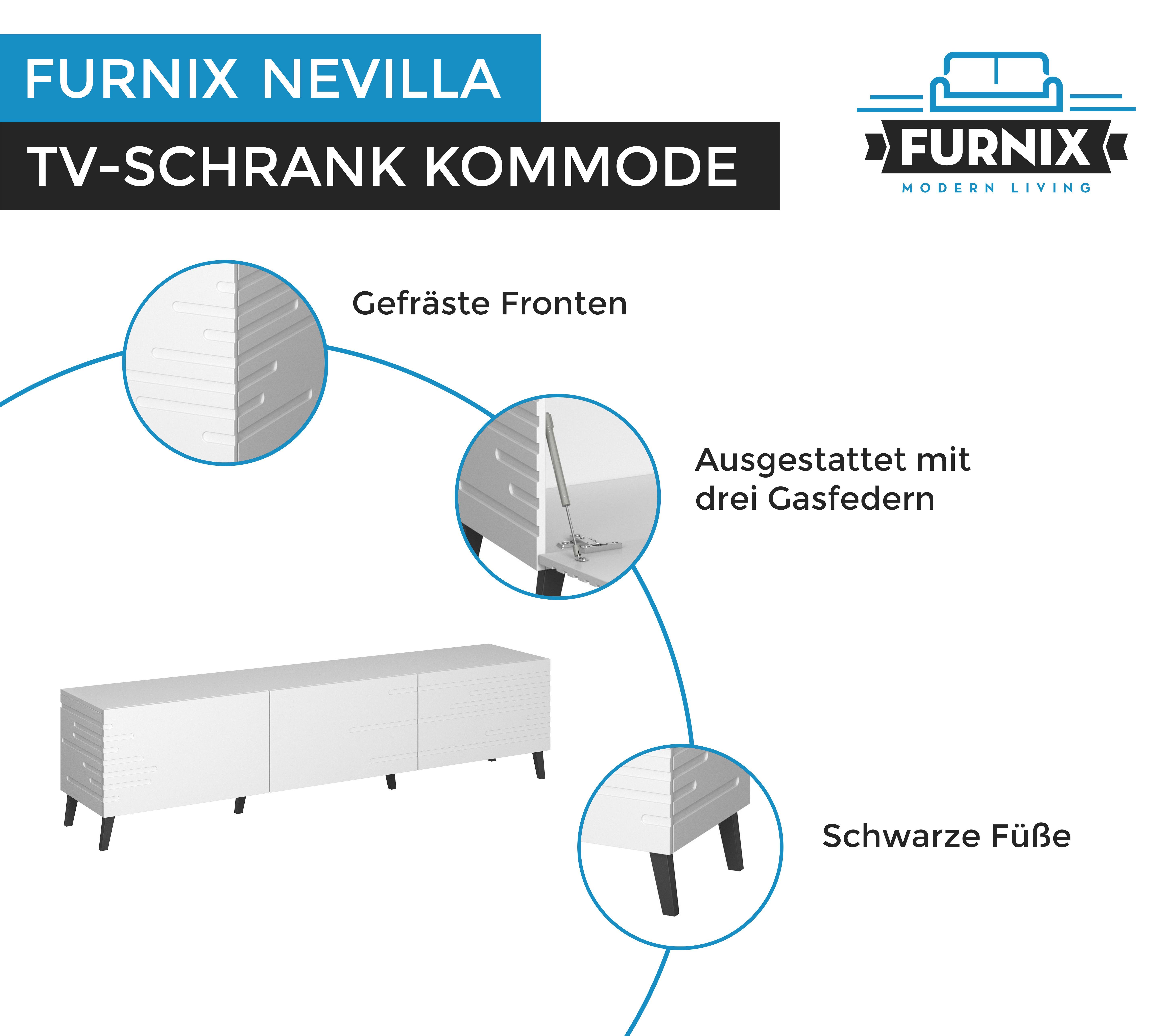 gefrästen Weiß TV-Schrank cm Furnix B186 Fronten mit x x dekorativen NEVILLA T40 H48 Fernsehschrank Maße: