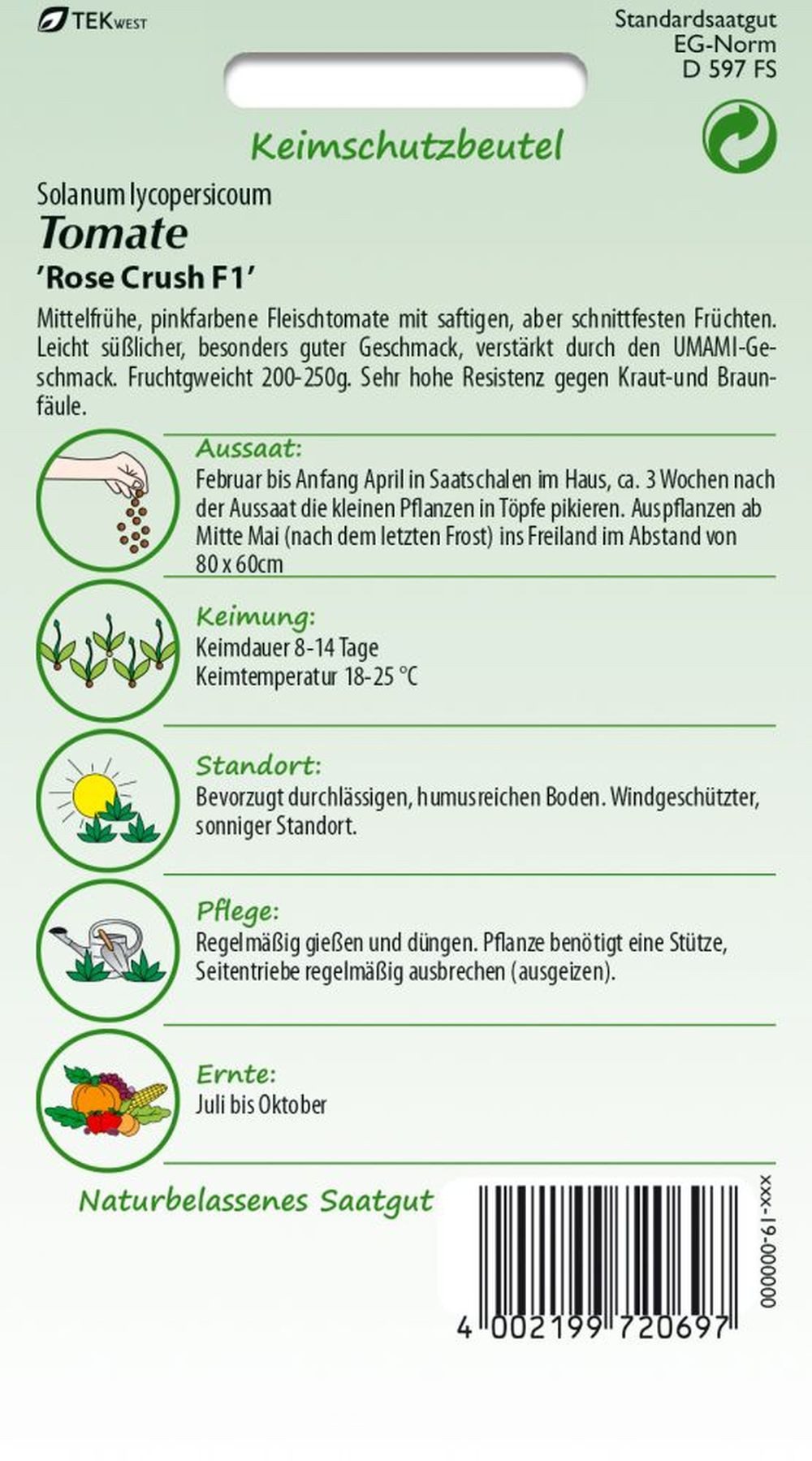SAMEN PFANN Gemüsesamen Tomate, Rose Crush F1 - Saatgut Tomaten Samen, Sola günstig online kaufen