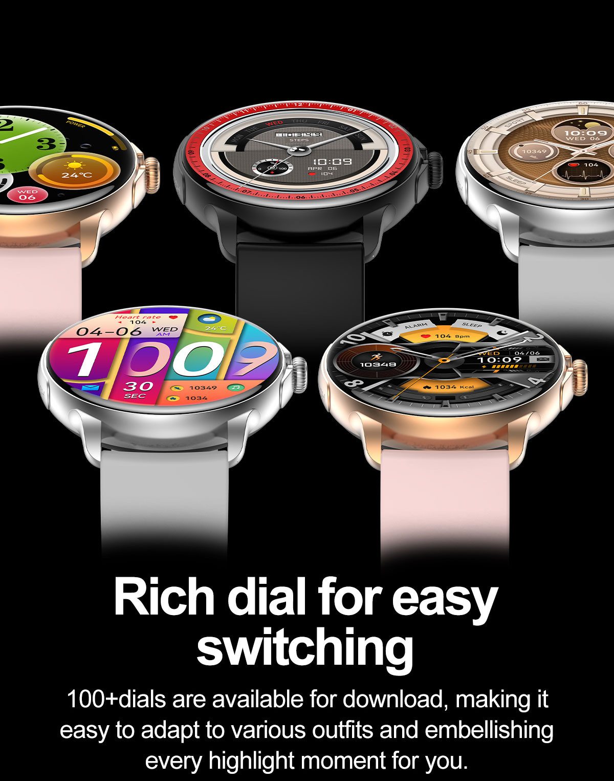Zevelora Damen's IP67 wasserdicht AMOLED Displsay Fitness-Tracker Smartwatch (3,63 cm/1,43 Zoll, Android/iOS), mit austauschbarem weichem Mesharmband, - 300 mAh mit GPS, SPO2, Schrittzähler & Blutdrucksensor