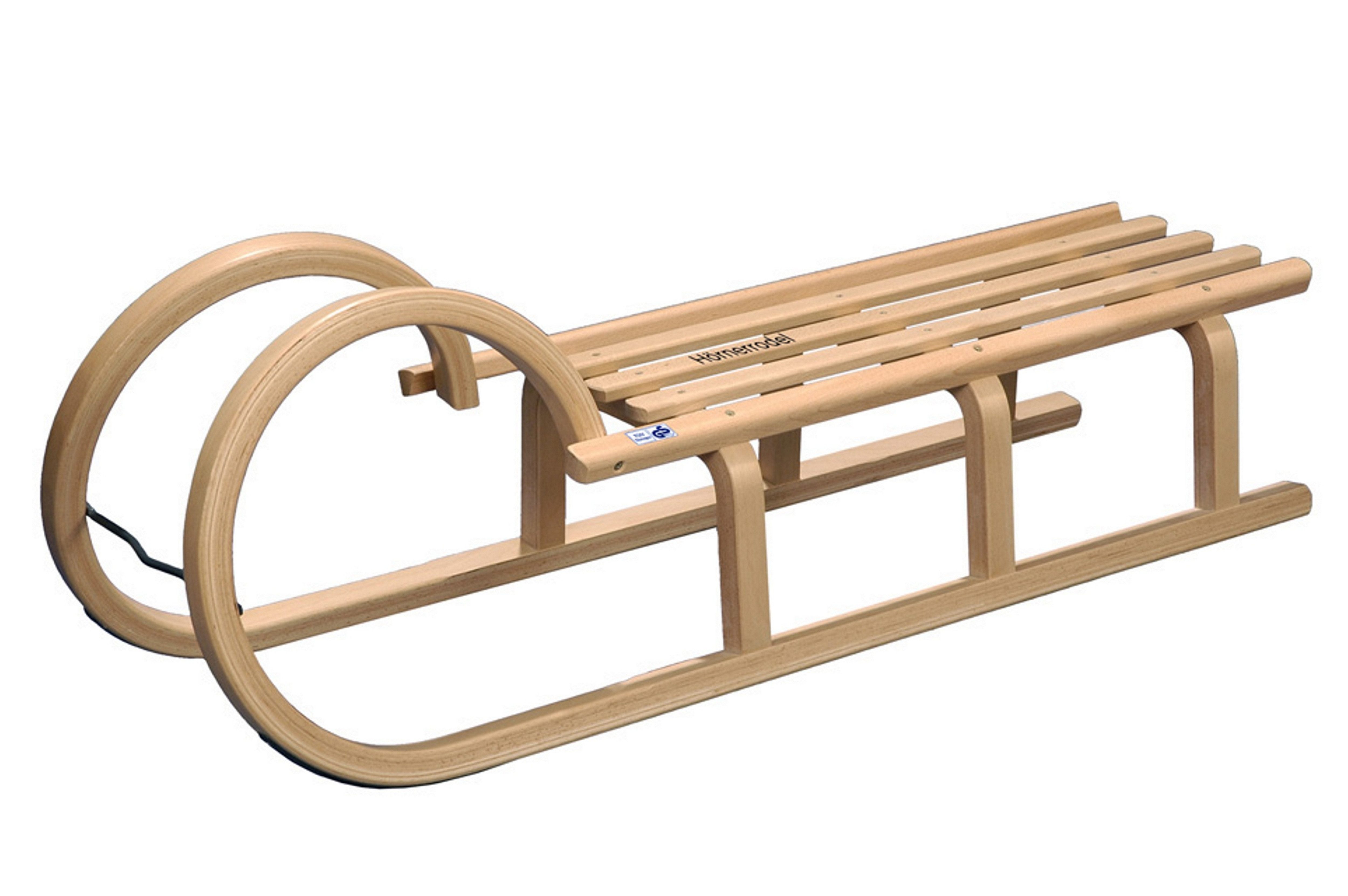 COLINT Hornschlitten Hörner Holzrodelrodel, 100, 110 & 120 cm (3 Teile, 3-tlg., 3-teilig, Schlitten, Schiebelehne, Zugseil), stabile Ausführung durch 3 Bockstützen