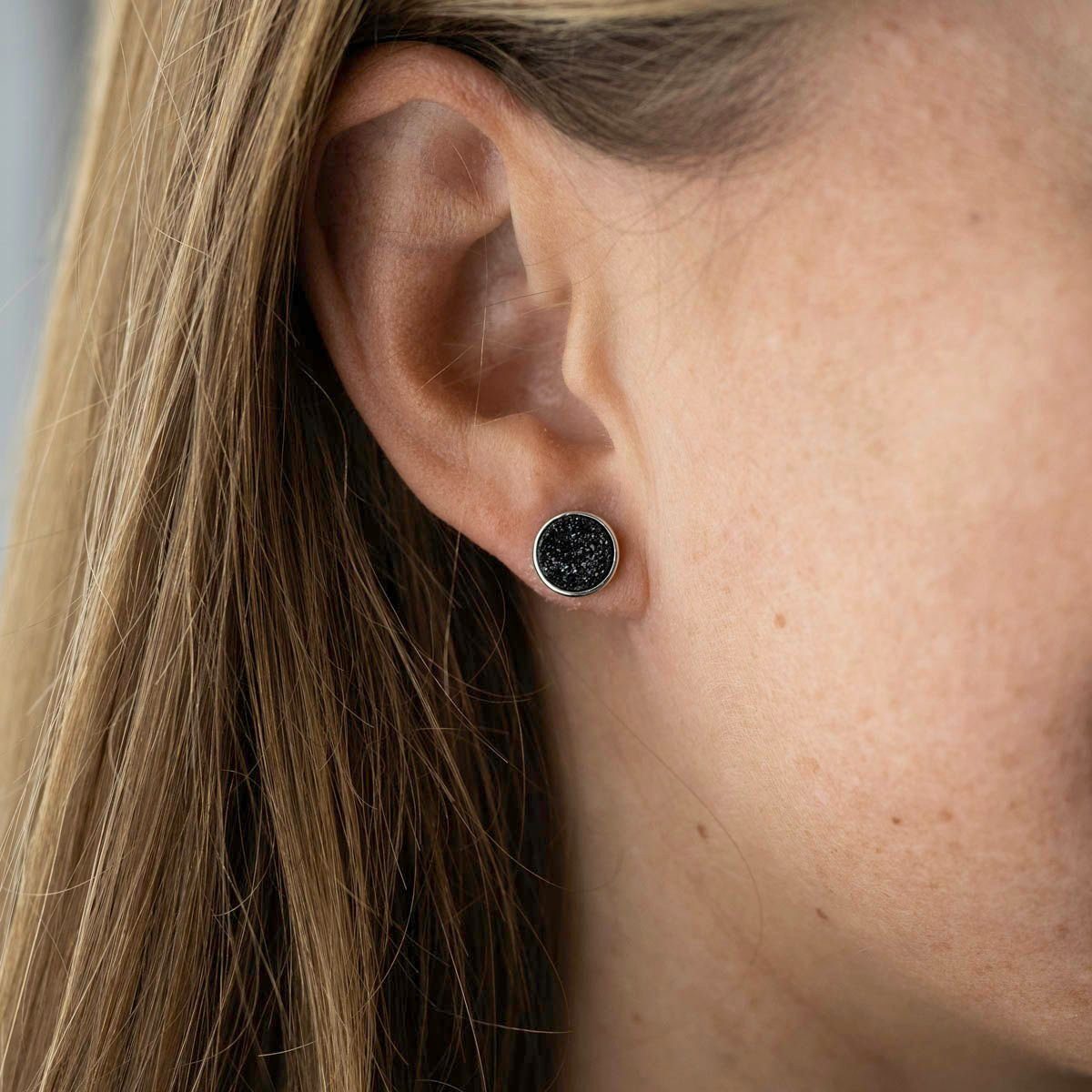 Materia Paar Ohrstecker Damen Schwarz Glitzer Druzy Quarz rund SO-74, 925 S günstig online kaufen