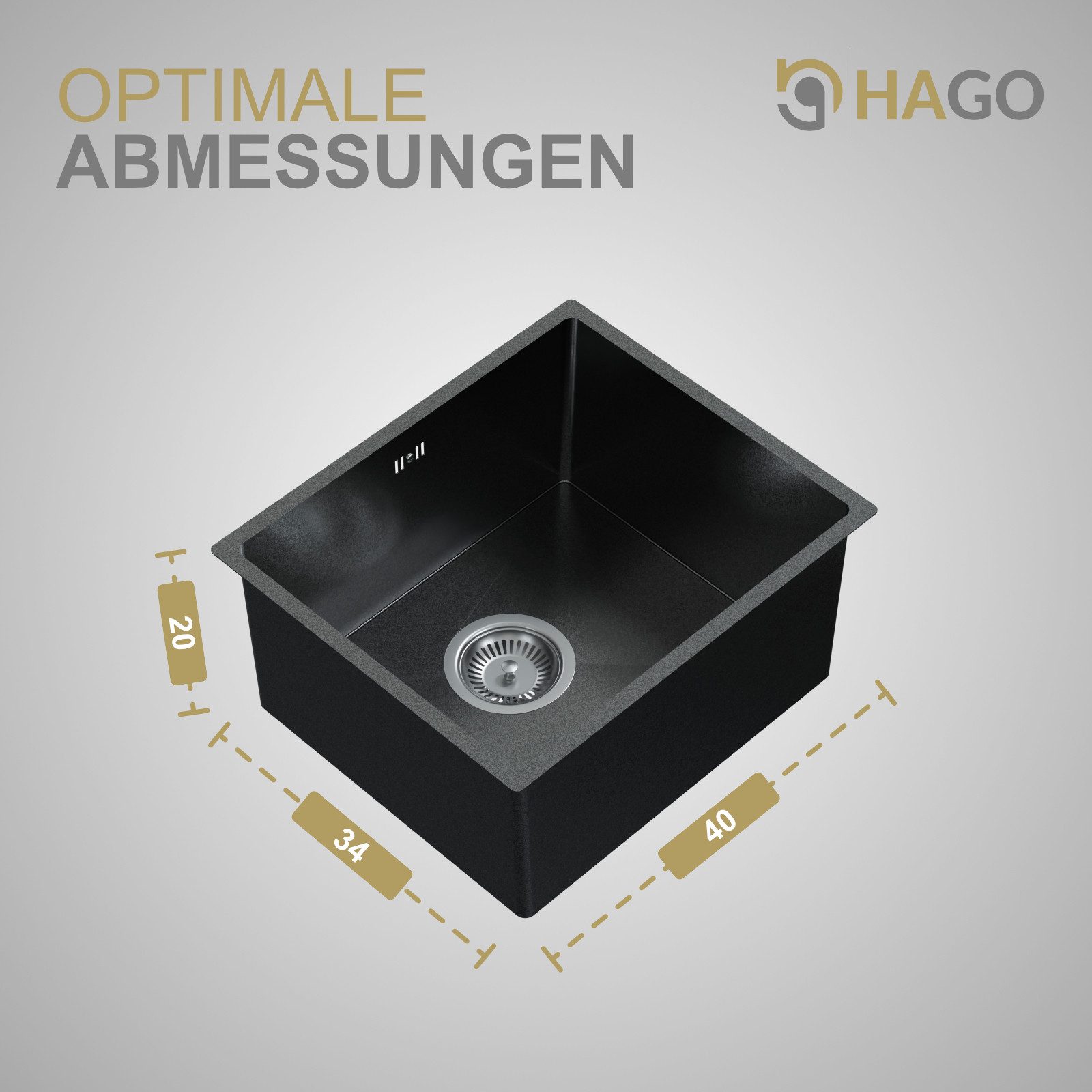 HAGO Edelstahlspüle Edelstahl Einbauspüle 40x34cm Anthrazit Küchenspüle Spülbecken Schalls