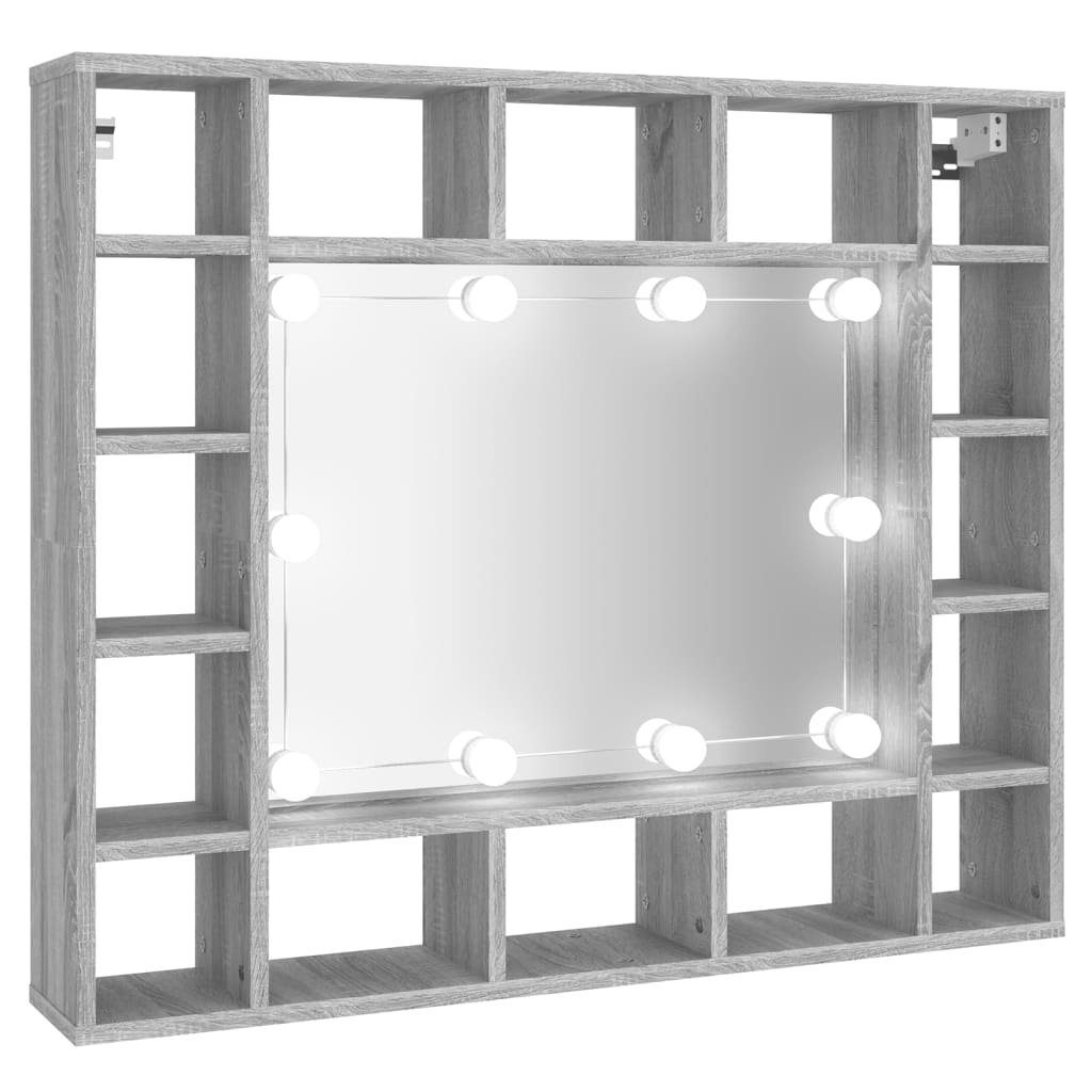 vidaXL Badezimmerspiegelschrank Spiegelschrank mit LED 91x15x76,5 Sonoma (1-St) cm Grau