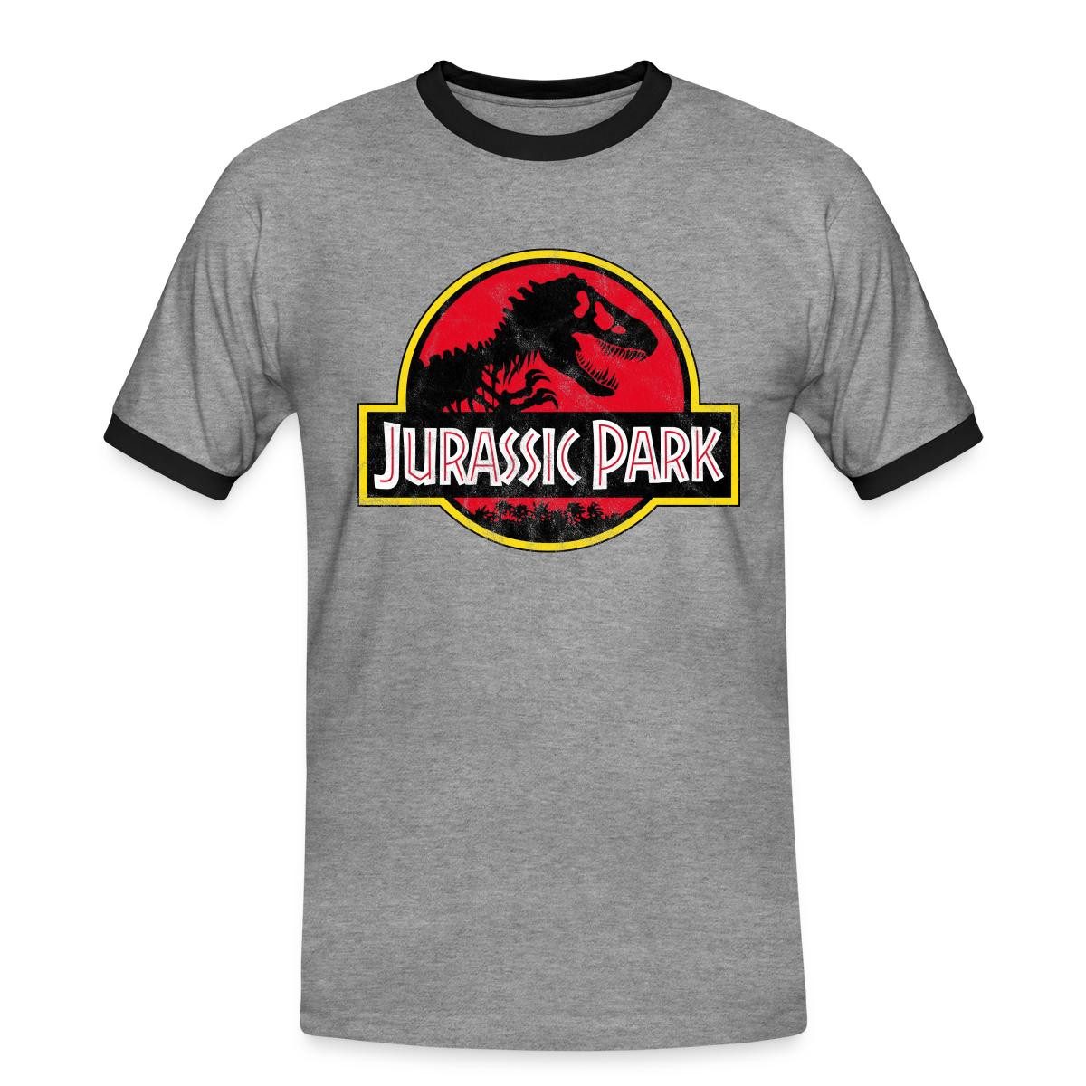 Spreadshirt T-Shirt Jurassic Park Klassisches Logo In Rot Mit T-Rex Männer Kontrast T-Shir (1-tlg)