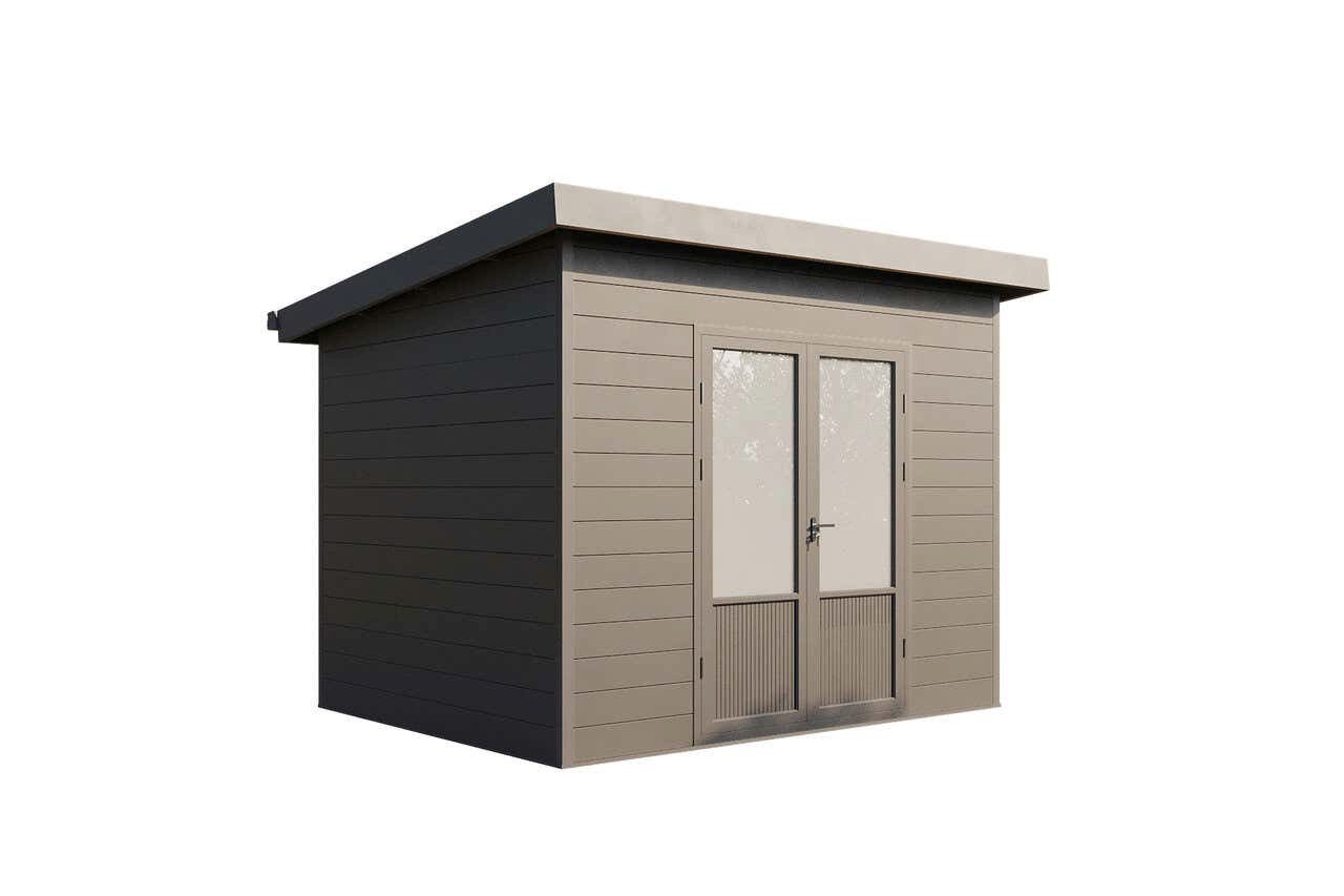 Finnhaus Wolff Gerätehaus Holz WPC Terra 3024 28 Anthrazit/Hellgrau, BxT: 334x277 cm, in Naturbelassen mit 28mm Wandstärke