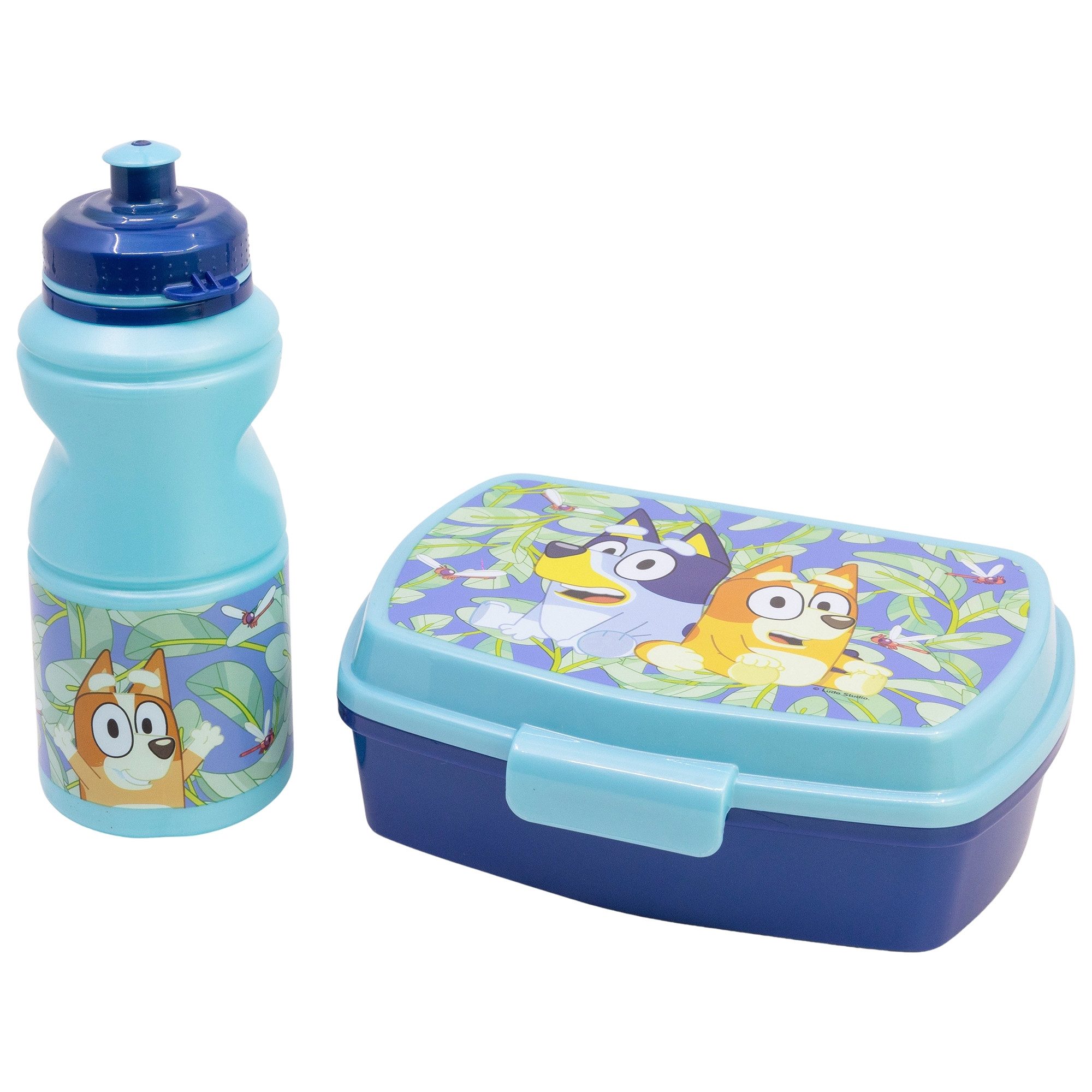 Bluey Lunchbox Disney Bluey Bingo Kinder 2 teiliges Set Brotdose plus Trinkflasche, (Spar-Set, 2-tlg., Spar-Set)