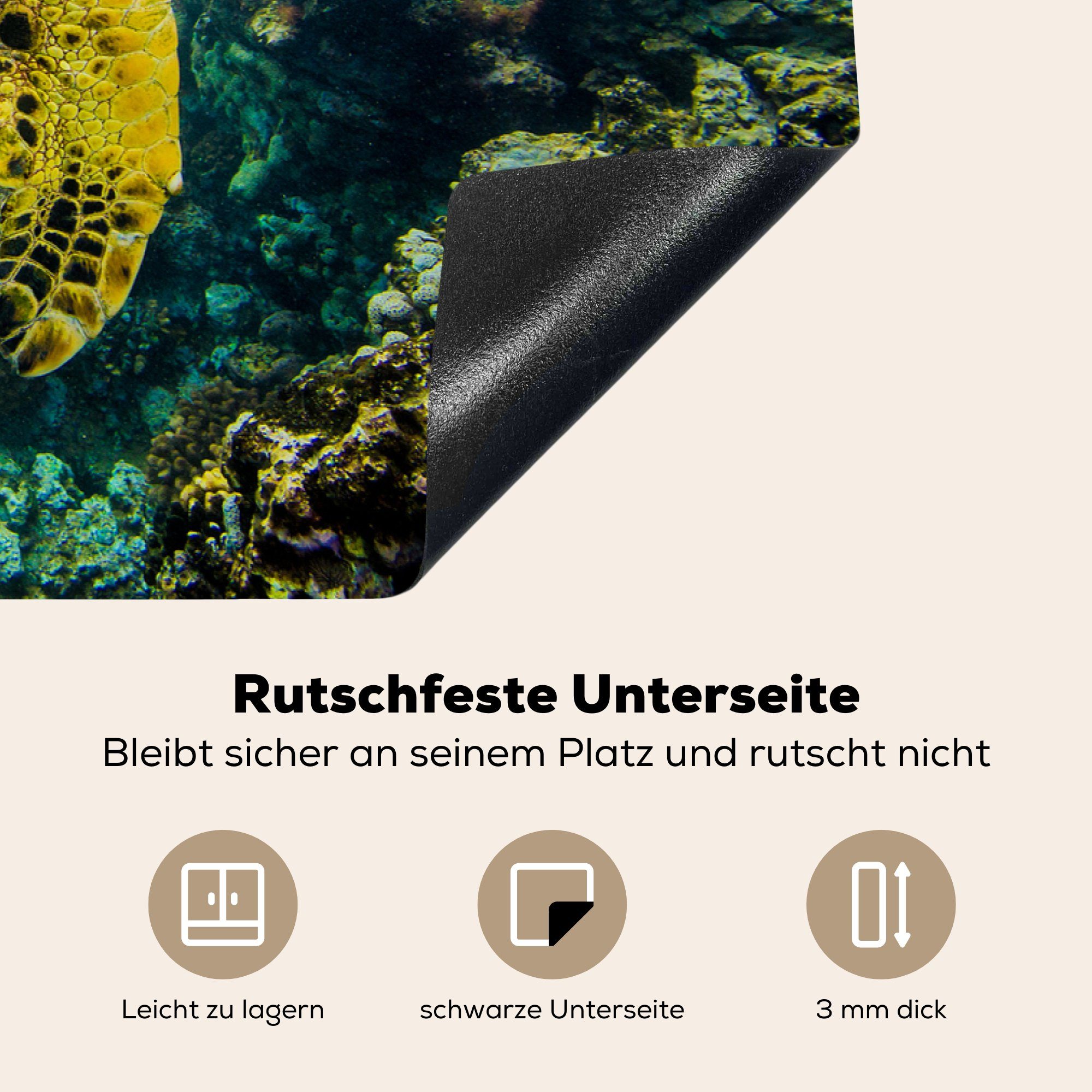 (1 Hawaii, Ceranfeldabdeckung Schwimmende cm, tlg), die auf für Meeresschildkröte MuchoWow Herdblende-/Abdeckplatte 81x52 Schutz Vinyl, Induktionskochfeld küche,