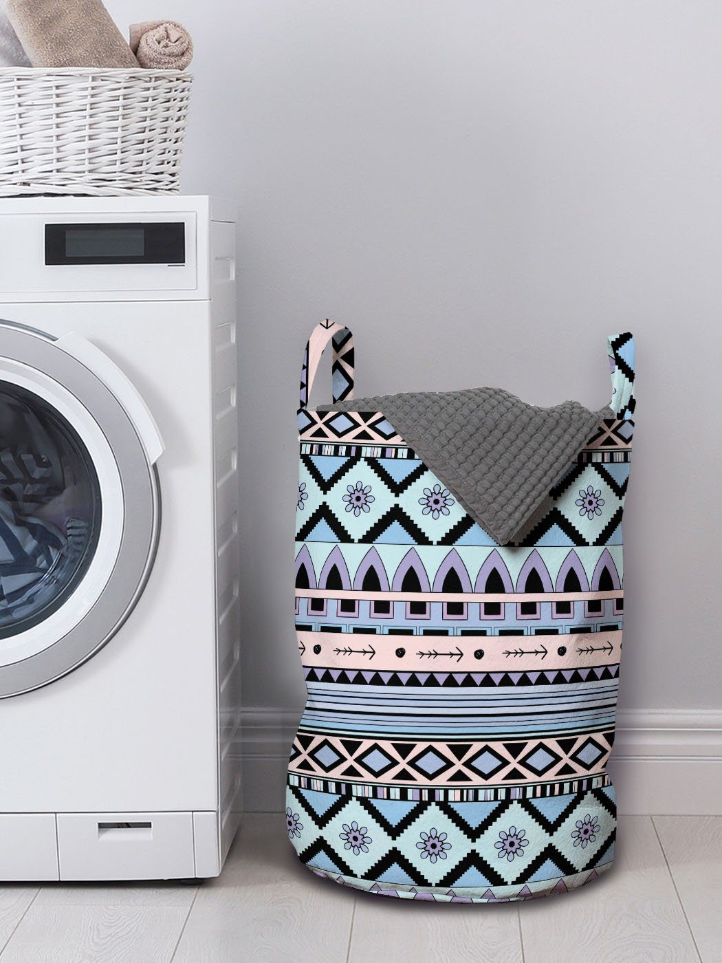 Boho Kordelzugverschluss Pastell Abstrakt Spass mit Kreative Wäschesäckchen Wäschekorb Griffen Waschsalons, Abakuhaus für