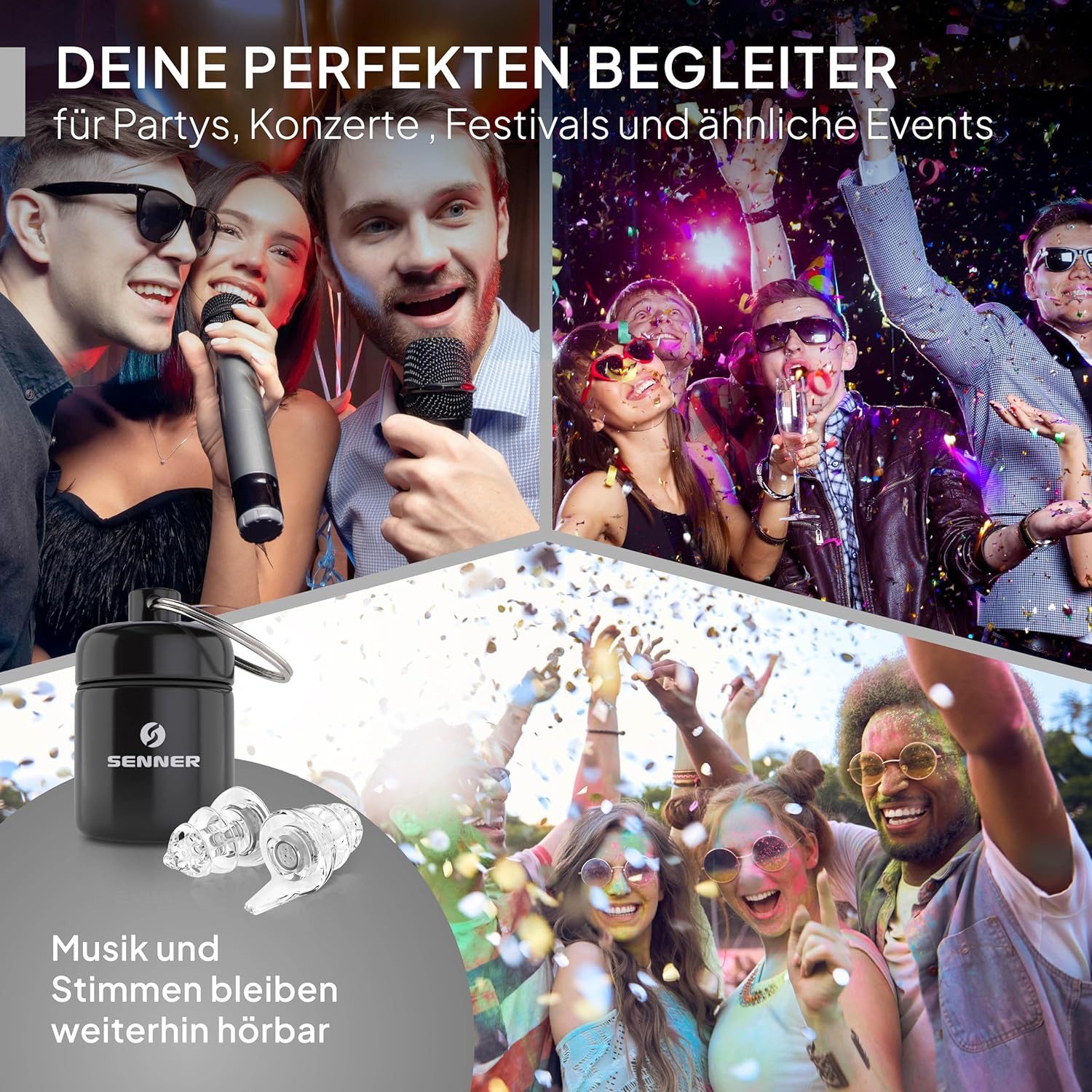 Senner Gehörschutzstöpsel PartyPro, Gehörschutz für Musik & Musiker - 18 dB Lärmreduzierung, Ohrstöpsel für Festivals, Konzerte, Partys und Discos - Party Earplugs