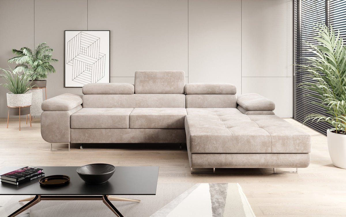 Luxusbetten24 Schlafsofa Designer Sofa Calvera in Cord, mit Stauraum und Schlaffunktion