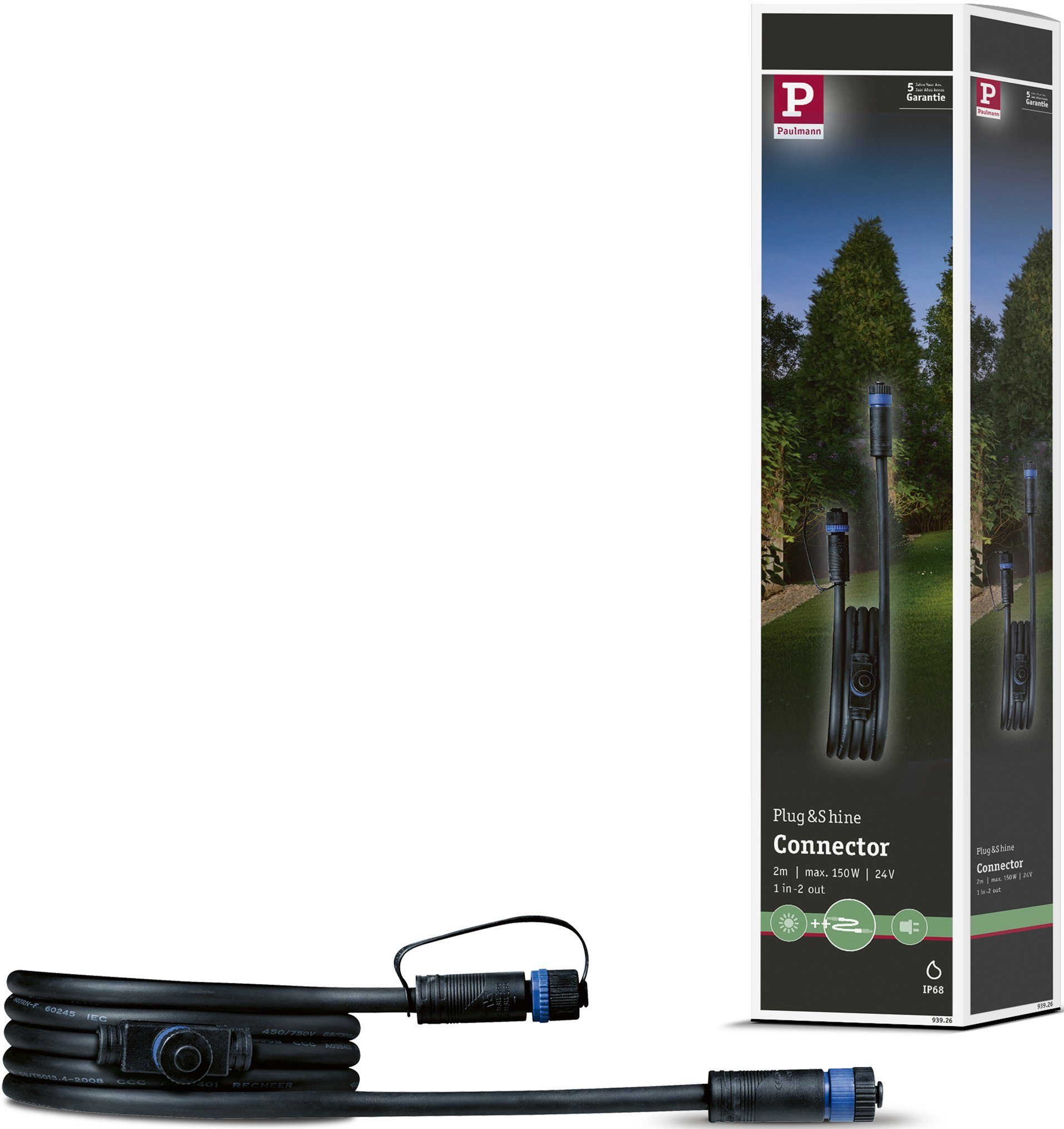 Paulmann Outdoor Plug&Shine 2m IP68 Lampen-Verbindungskabel, (200 cm), 1 in  - 2 out, Kombinierbar mit allen Plug & Shine Leuchten + Zubehörteilen | Lichterketten