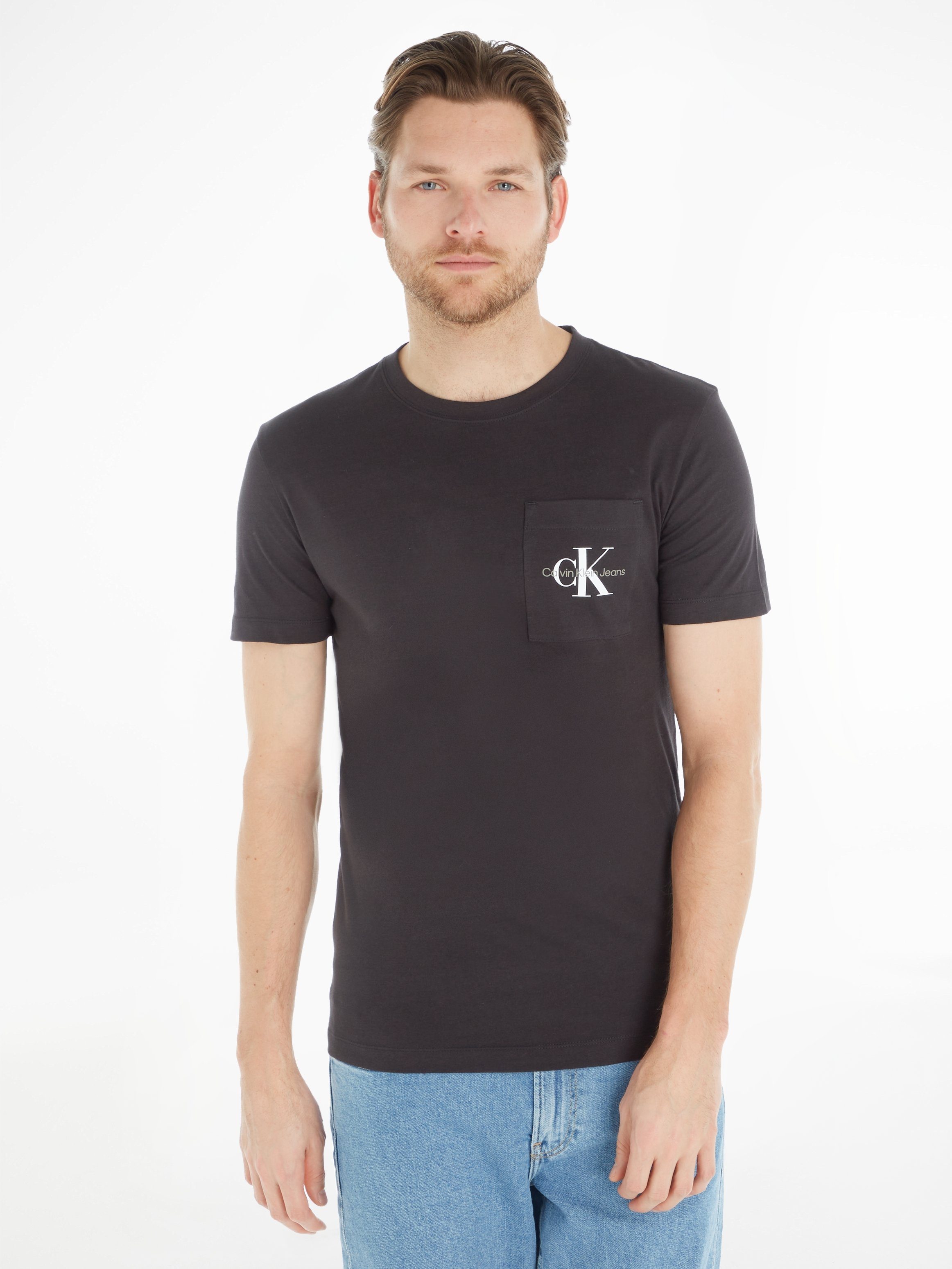 T-Shirt Black Jeans TEE MONOGRAM POCKET Klein Calvin CORE Ck SLIM