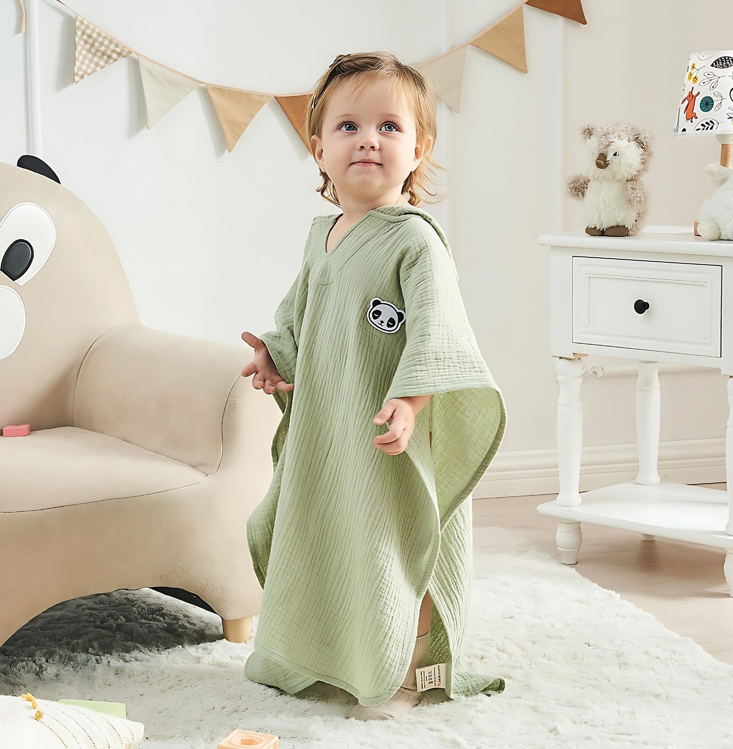 Alavya Home® Badeponcho Premium Unisex Bademantel Baby & Kinder, 100% Bio-Baumwolle, 60 x 60 Poncho, Badehandtuch mit süße Kapuze mit Öhrchen, 100% musselin Bio-Baumwolle - OEKO TEX Standard 100