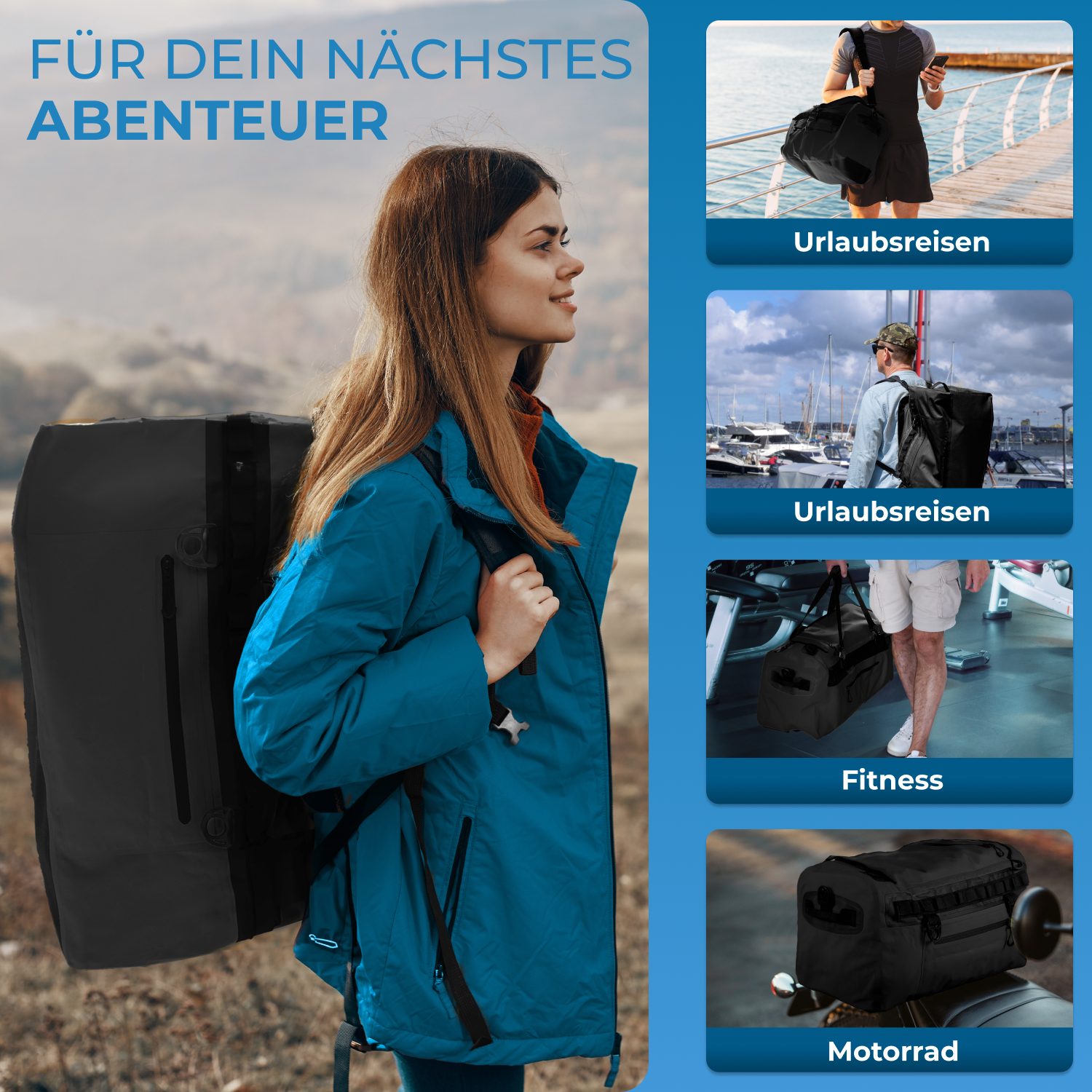 Styngard Reisetasche Hamburg, mit Rucksackfunktion - Wasserfester Seesack mit Rucksackfunktion