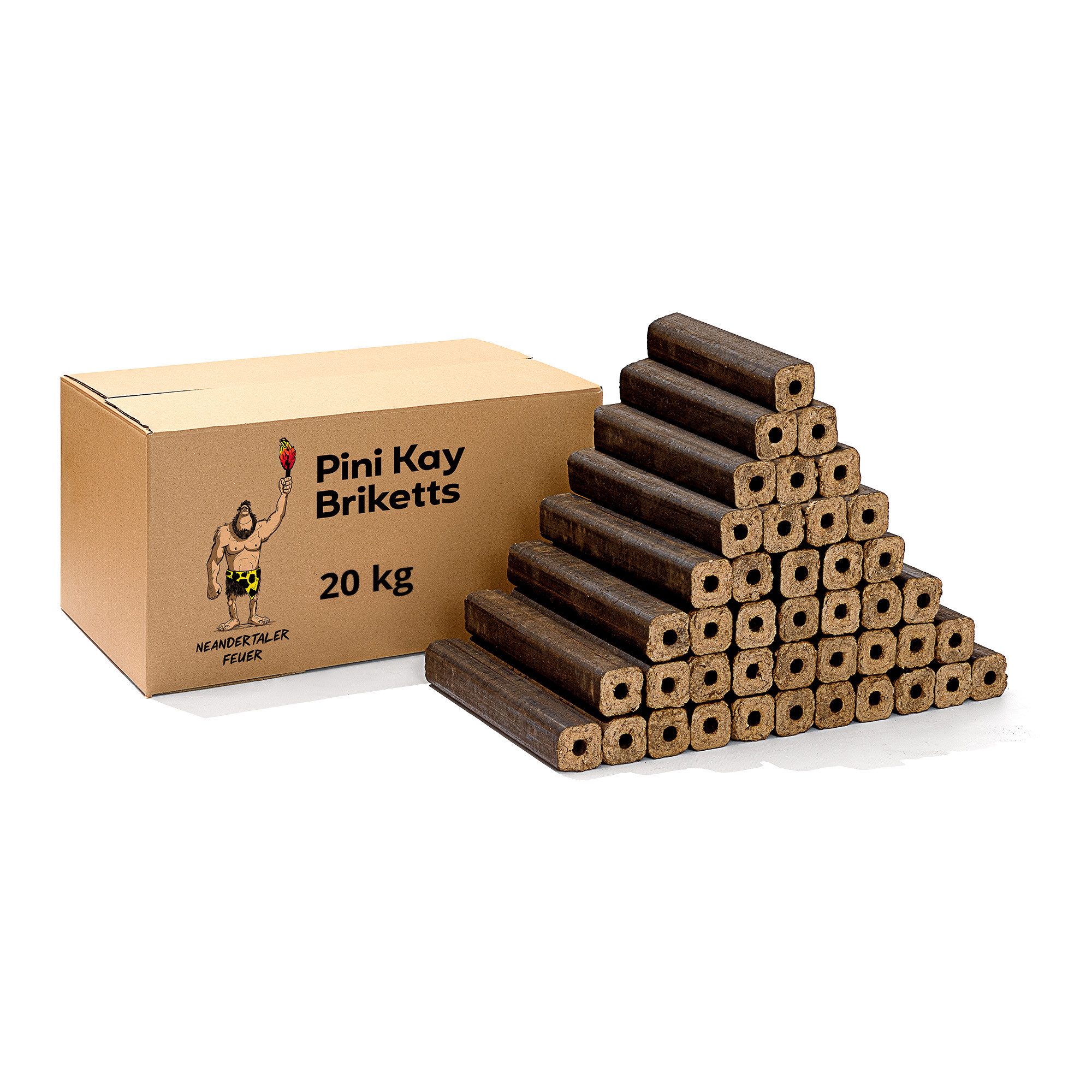 Neandertaler Feuer Holzbriketts PiniKay Hartholzbriketts Kaminbriketts Briketts Briquettes Gluthalter, 20 kg