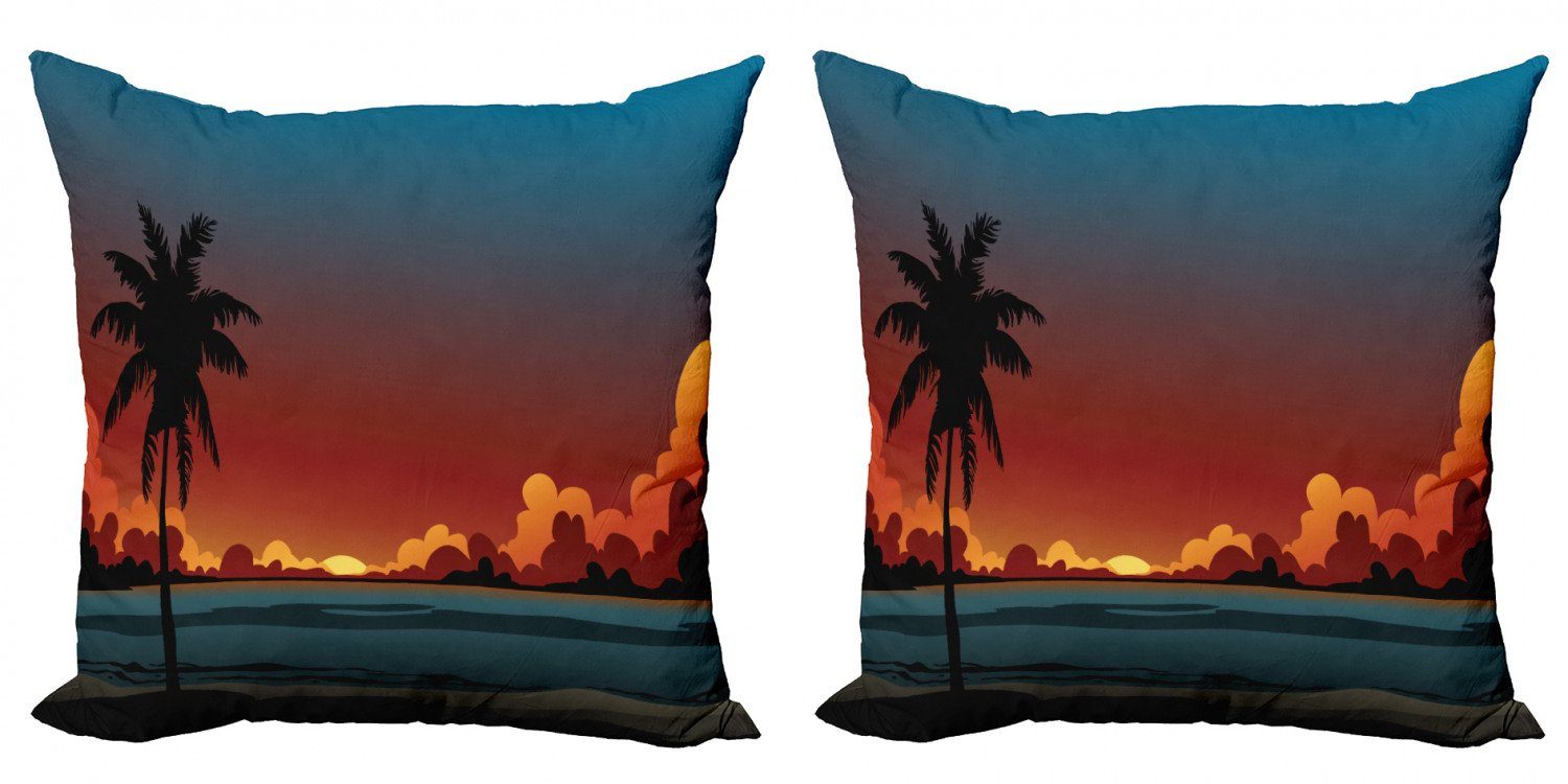 Kissenbezüge Modern Accent Doppelseitiger Digitaldruck, Abakuhaus (2 Stück), Fidschi Drastischer Sonnenuntergang Szene Muster