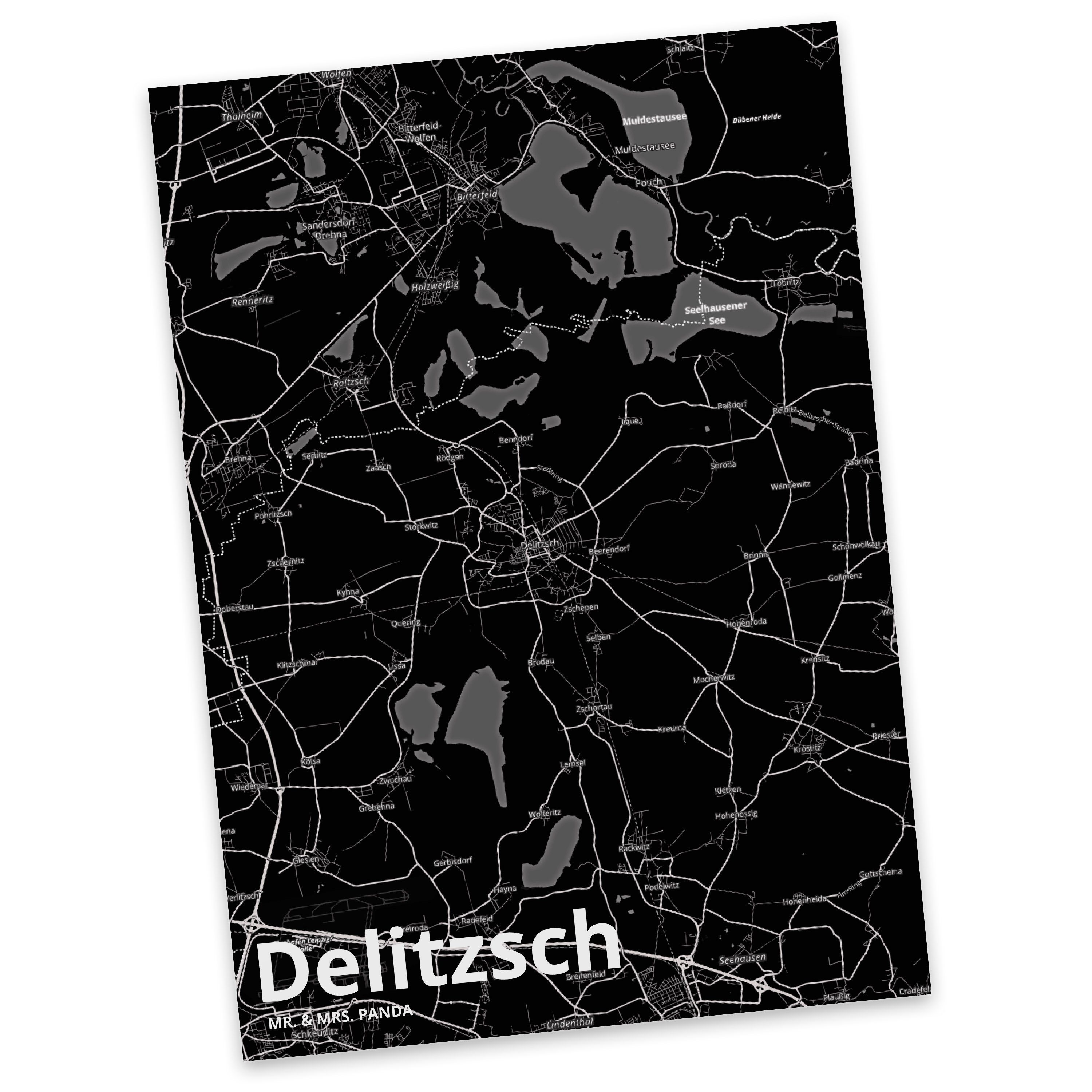 Dankeskarte, & Mrs. Sta Map Dorf Panda Delitzsch Landkarte - Postkarte Karte Stadt Mr. Geschenk,