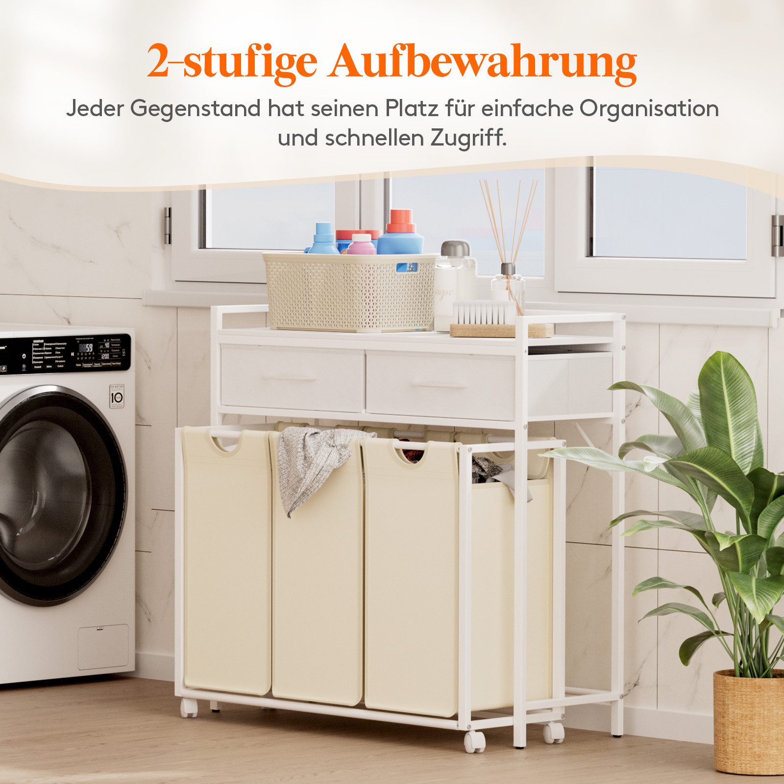 Lifewit Wäschebox Grobe Rolling Wäschesammler mit Regal und 2 Schubladen