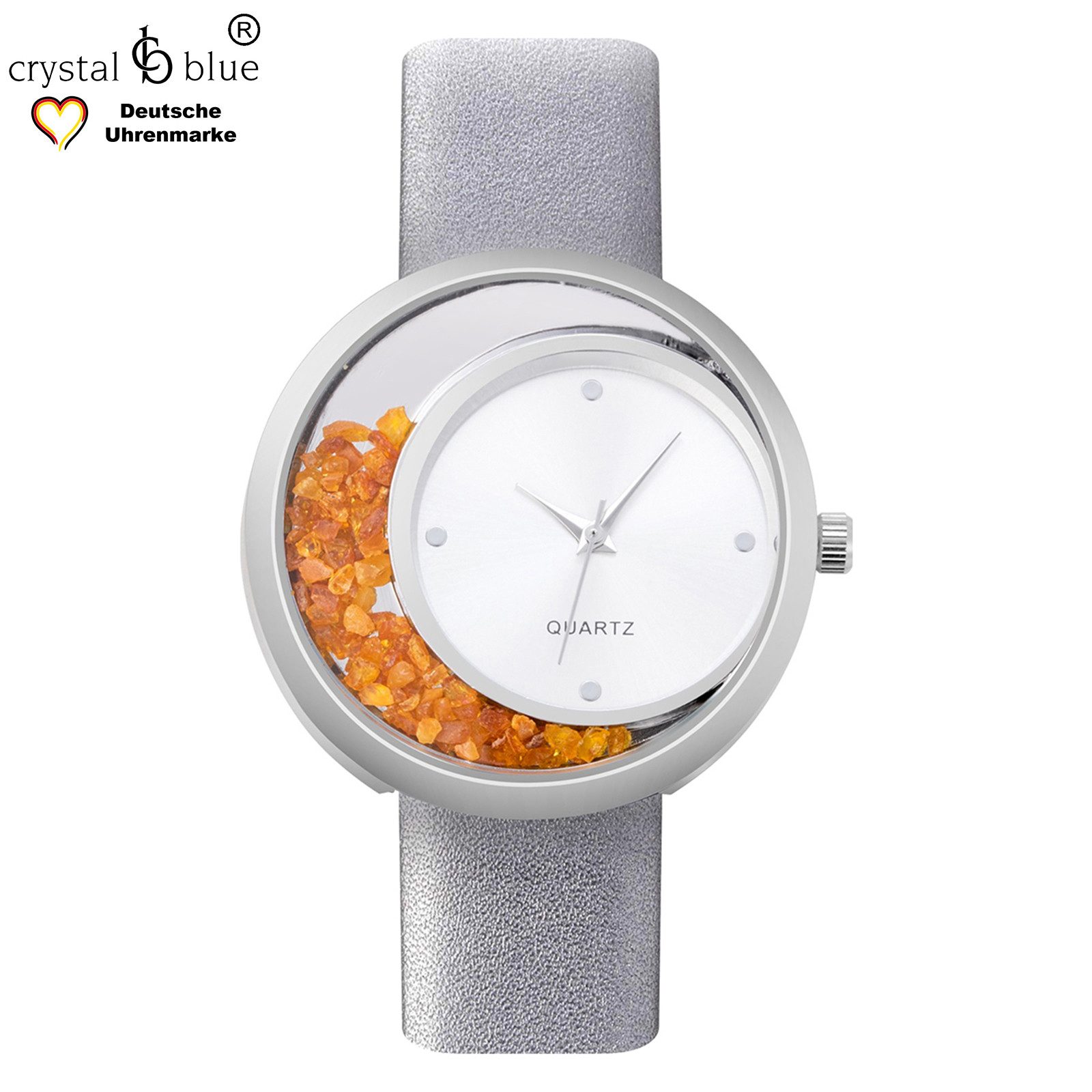 crystal blue Quarzuhr Damenuhr analog Armbanduhr Edelstein Bernstein Lapislazuli Rosenquarz, Gratis Versand