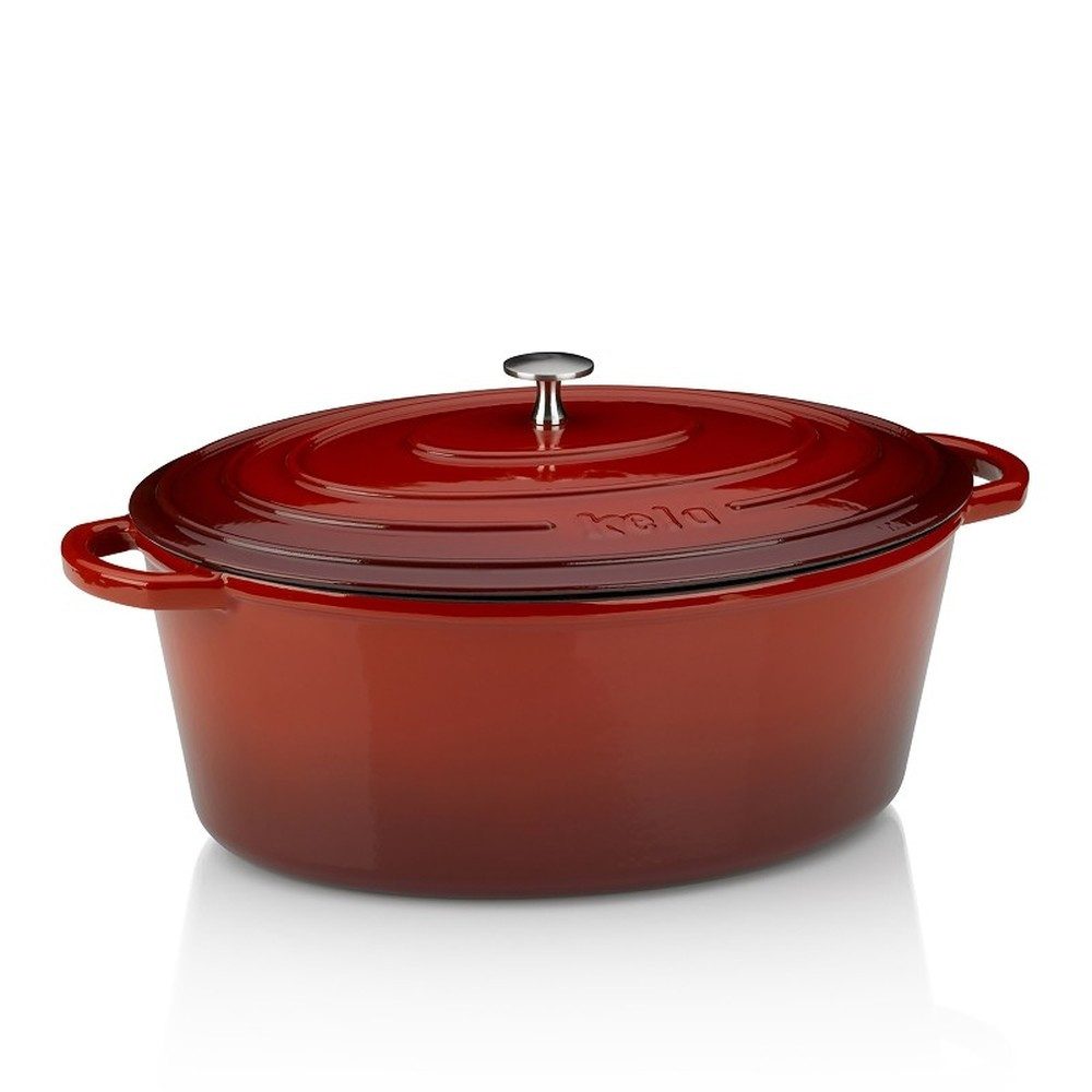 kela Bräter Gusseisen Bräter Calido Oval Rot mit Deckel 9,3 Liter, Gusseisen (1-tlg), Emaillierter Rotverlauf
