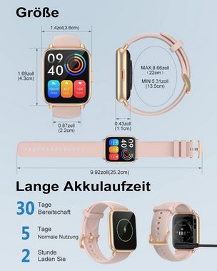 RUIMEN Smartwatch (1,69 Zoll, Android iOS), HD-Touch Smartwatch mit Telefonfunktion und Gesundheitsüberwachung