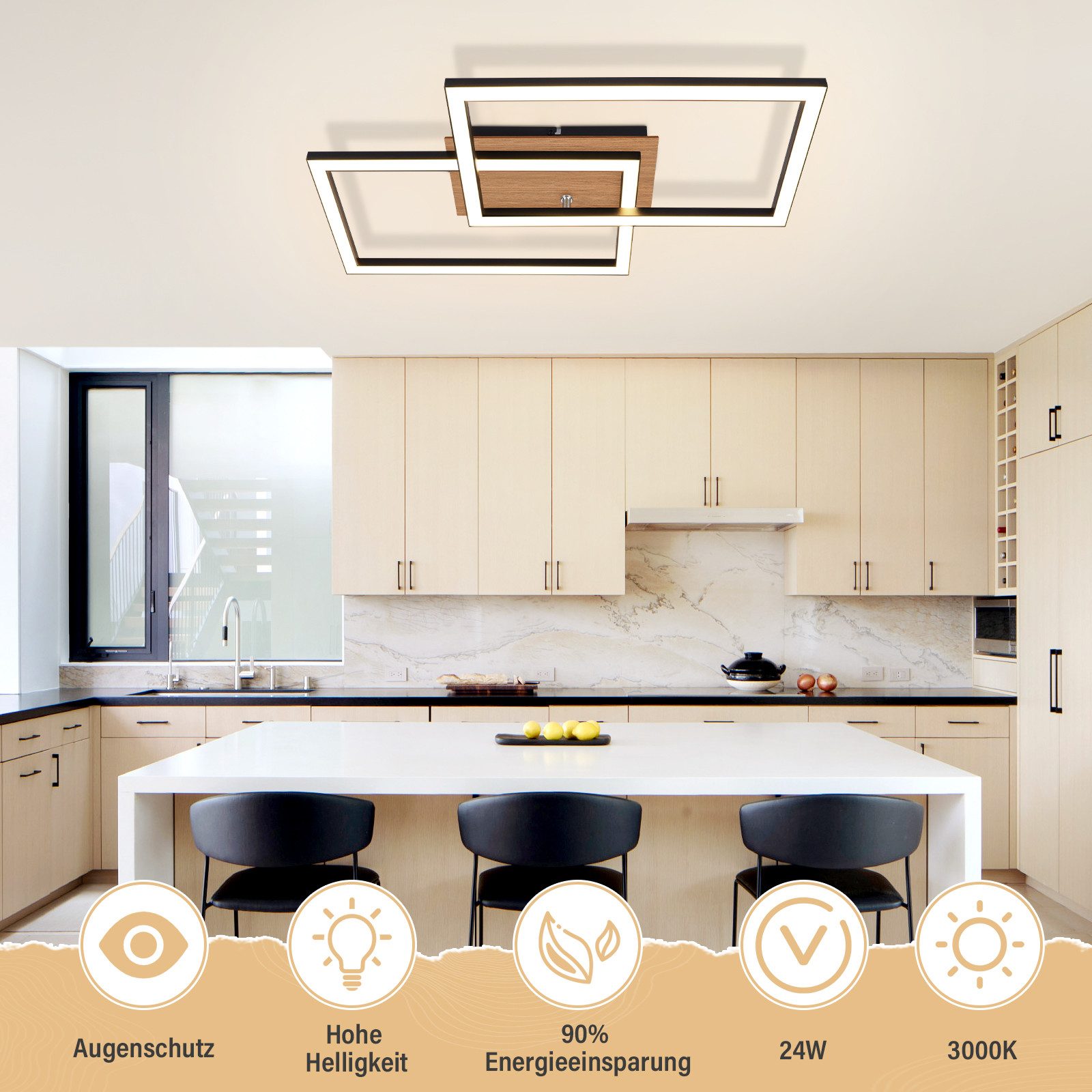 Nettlife Deckenleuchte Holz Schwarz 32W 3000K günstig online kaufen