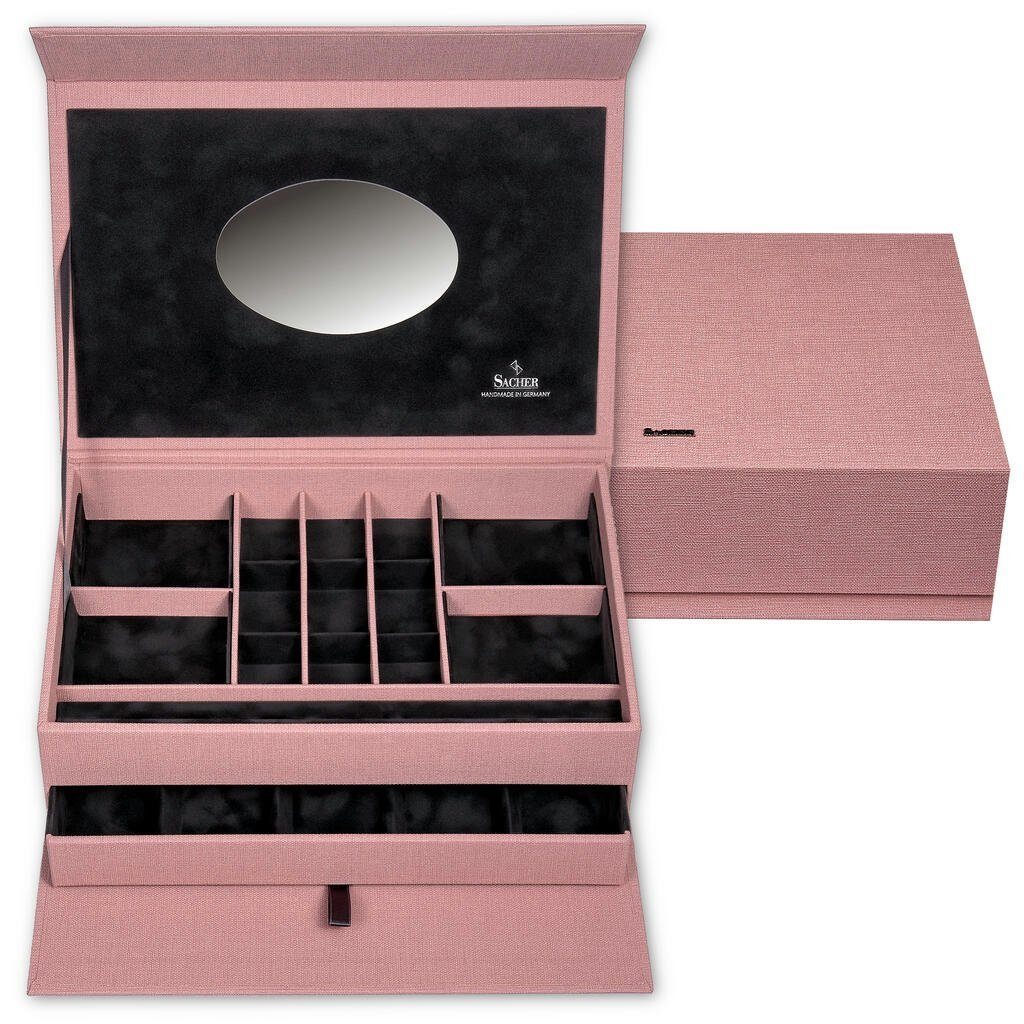 in rosa Sacher Schmuckbox, Schmuckkoffer Deutschland Handgefertigt