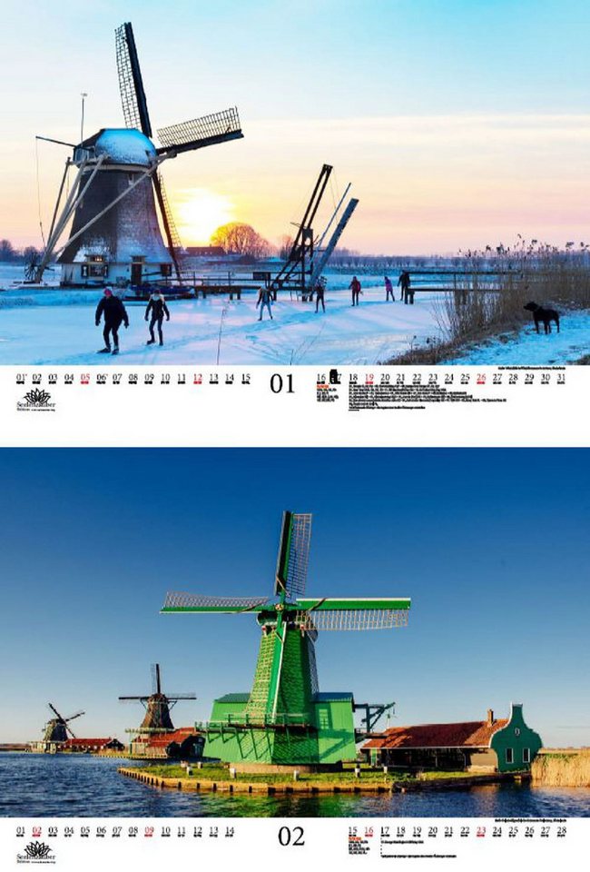 Thumbnail - Seelenzauber Wandkalender Windmühlenzauber DIN A3 Kalender für 2025 Brücke Windmühlen