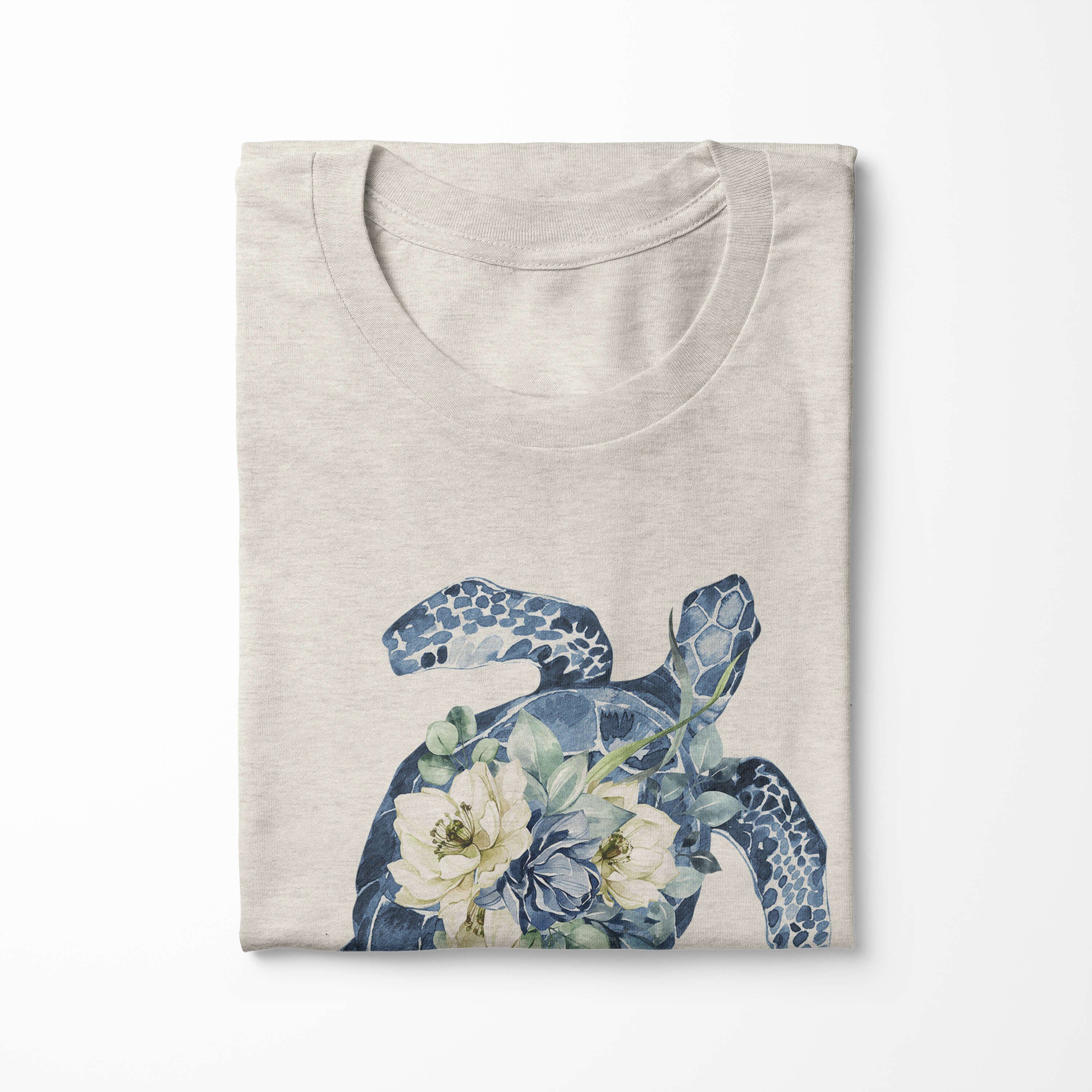 Herren gekämmte T-Shirt (1-tlg) Blumen Motiv 100% Shirt Nachhalti Sinus Wasserfarben Bio-Baumwolle Seeschildkröte Art T-Shirt