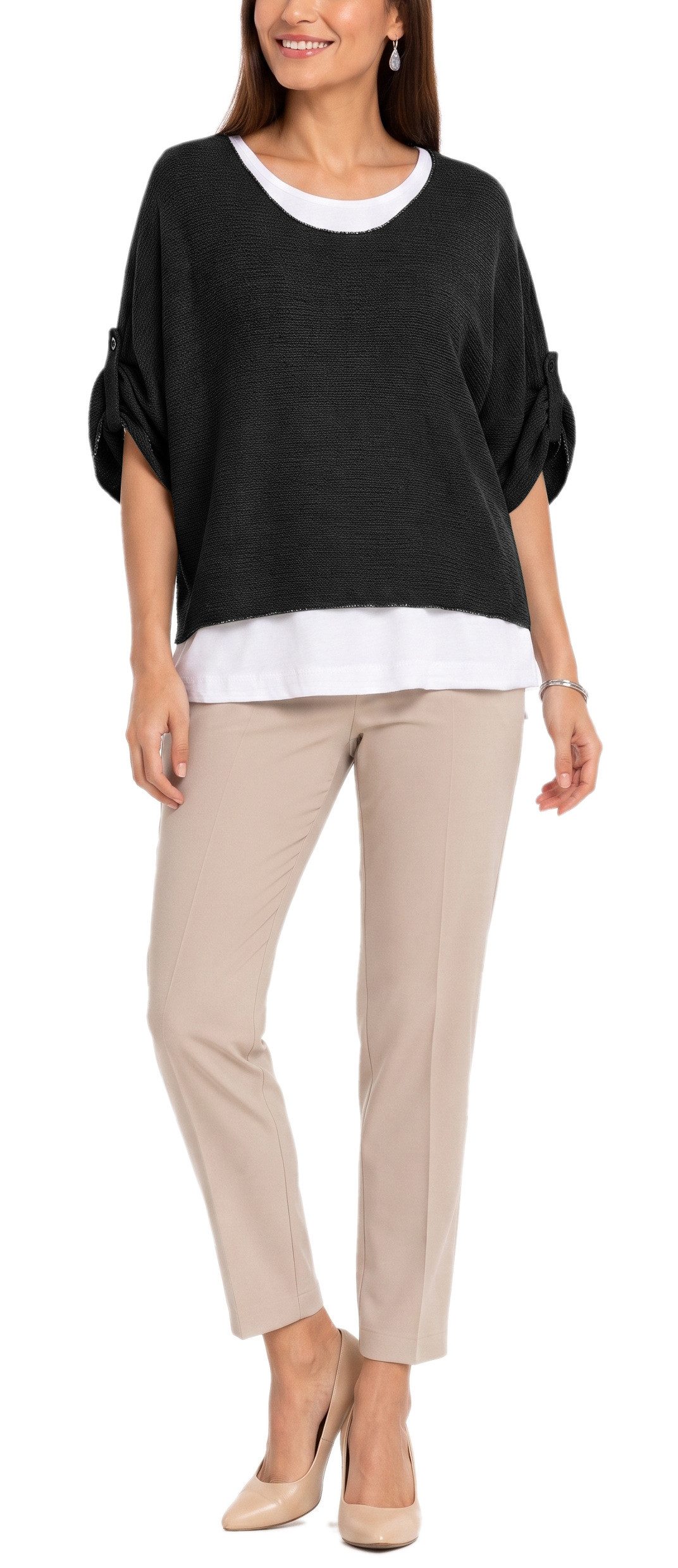 dy_mode Blusenshirt Damen Blusenshirt Oberteil 2-in-1 Lagenlook Shirt Fledermausärmel 2-teilige Set, inkl. Halskette, Fledermausärmel – Bild 3 von 5