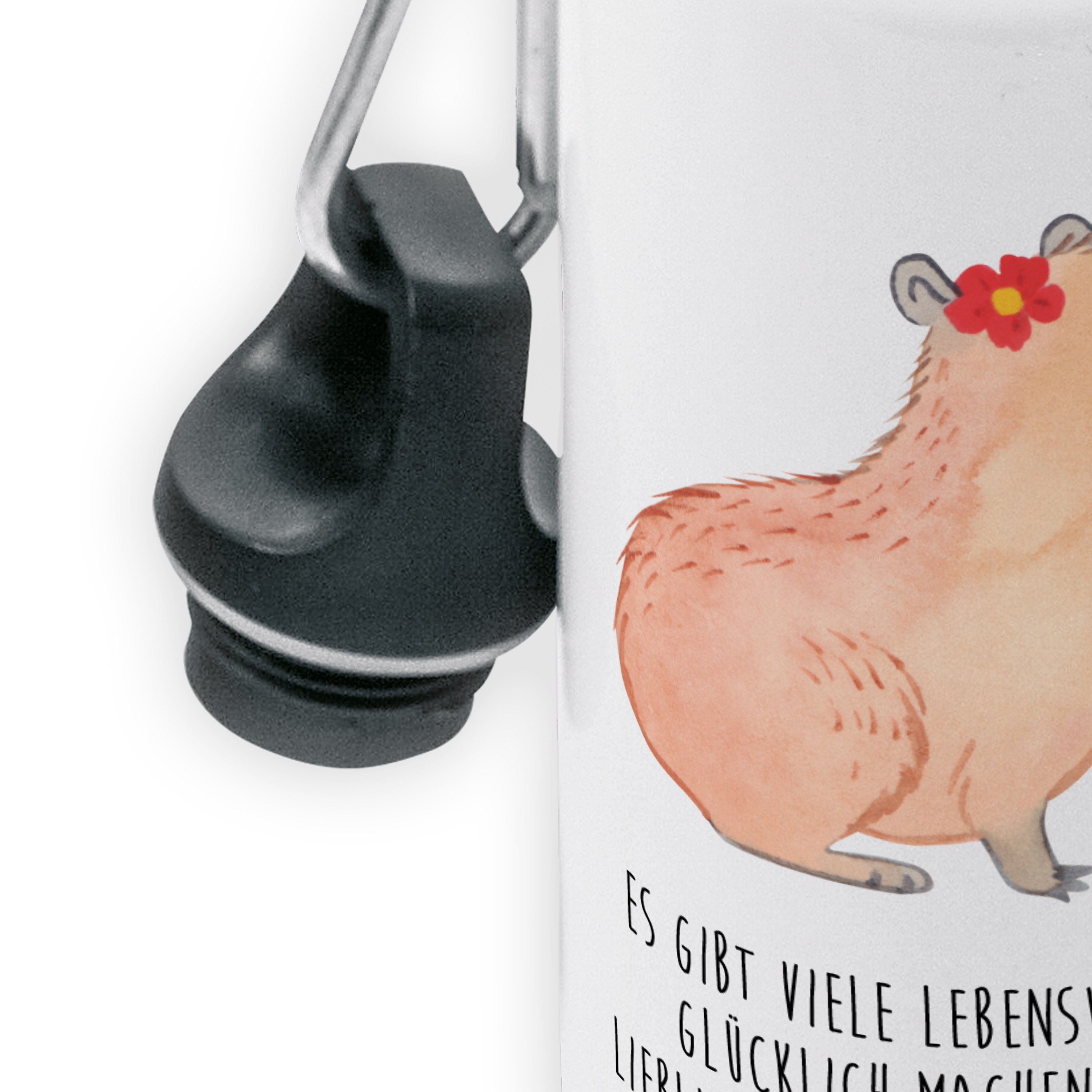 - Geschenk, Kindertrinkflasche, Blume - Mrs. Capybara Trinkflasche Weiß Tiermotive, lus Mr. & Panda