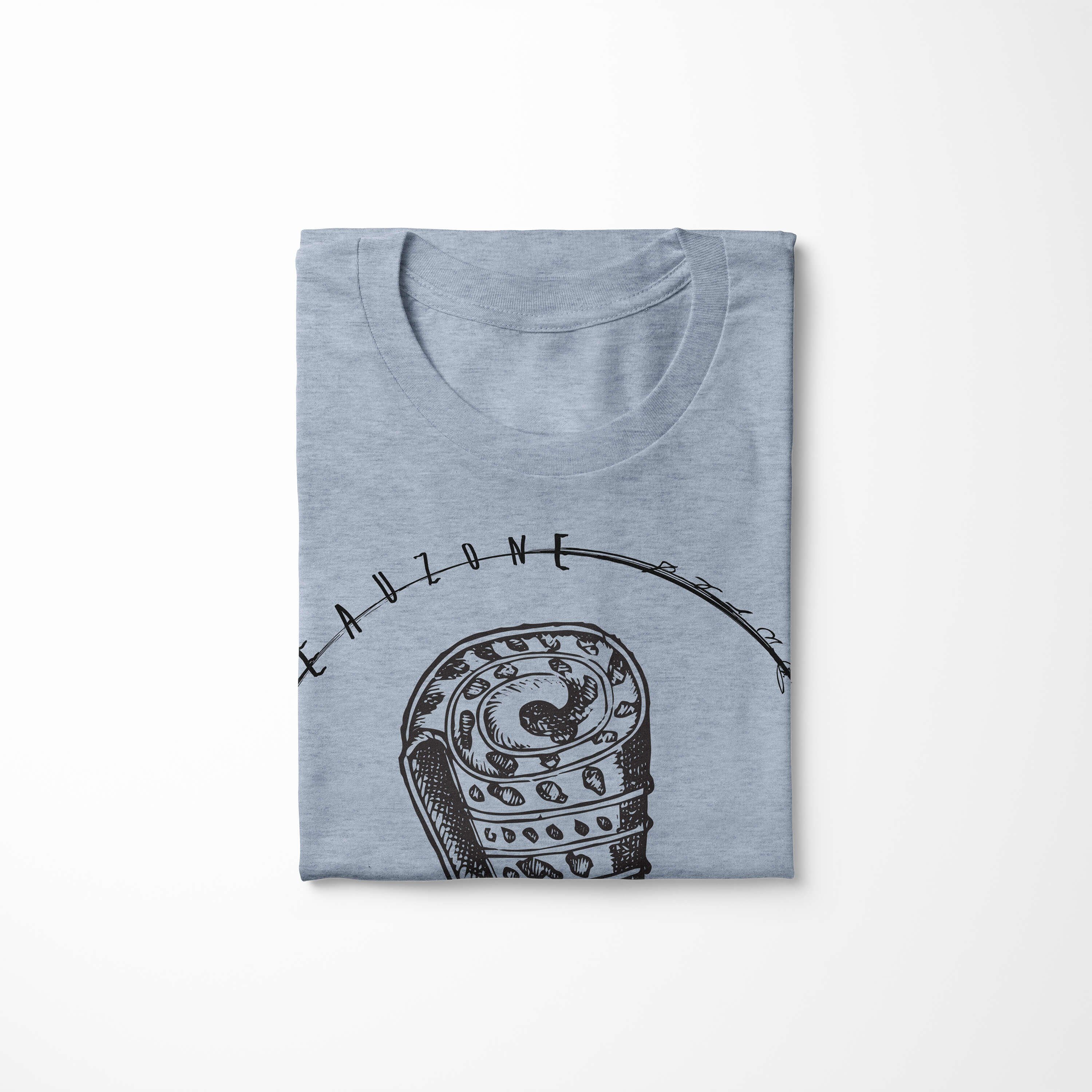 Denim T-Shirt Serie: Sea Creatures, - Sea Tiefsee und T-Shirt Schnitt sportlicher feine Struktur Stonewash Art 030 Sinus Fische /
