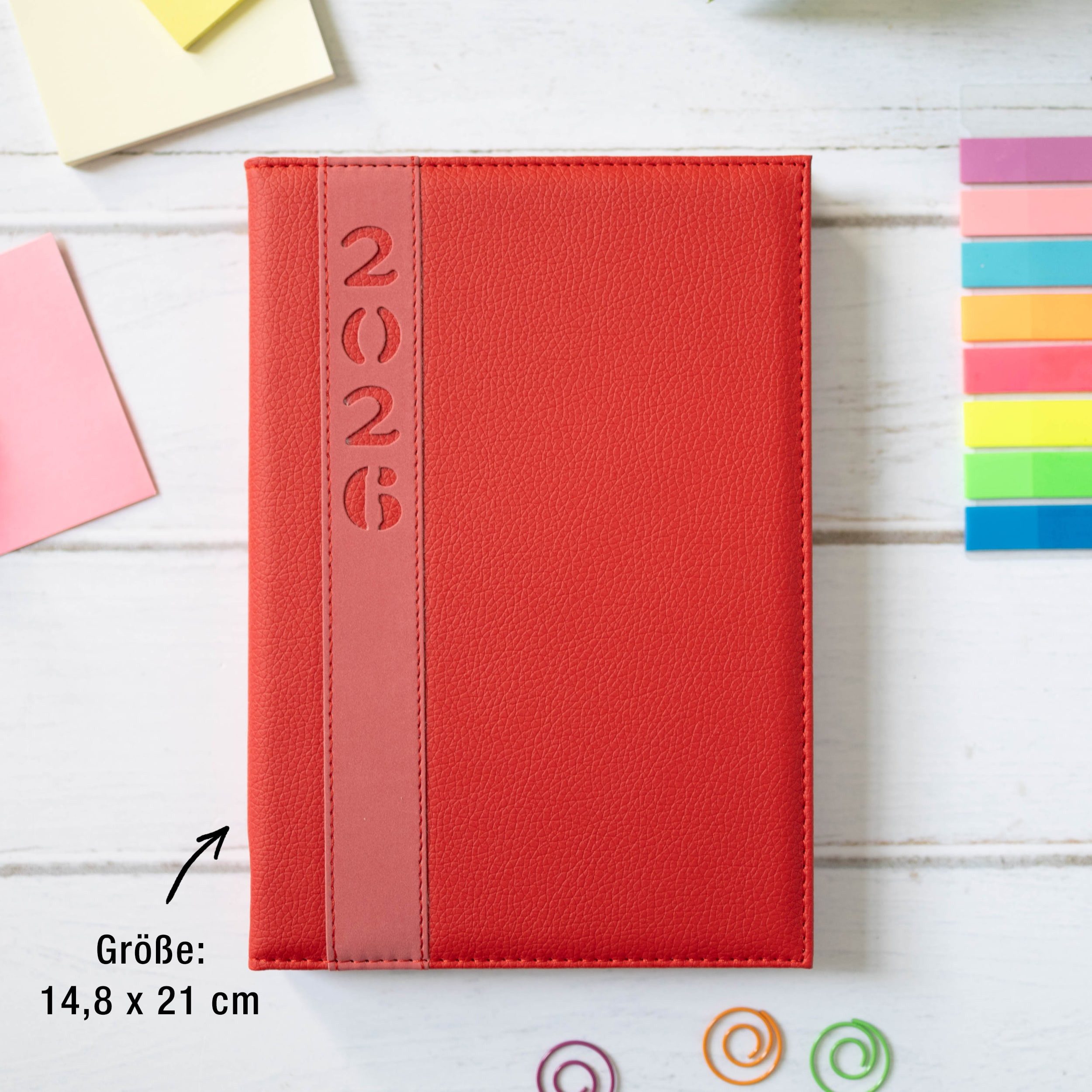 AMLI Buchkalender Buchkalender 2026 A5 1 Tag 1 Seite (Rot), Hochwertiger Hardcover, Softtouch Terminplaner, Kalender Buch 2026