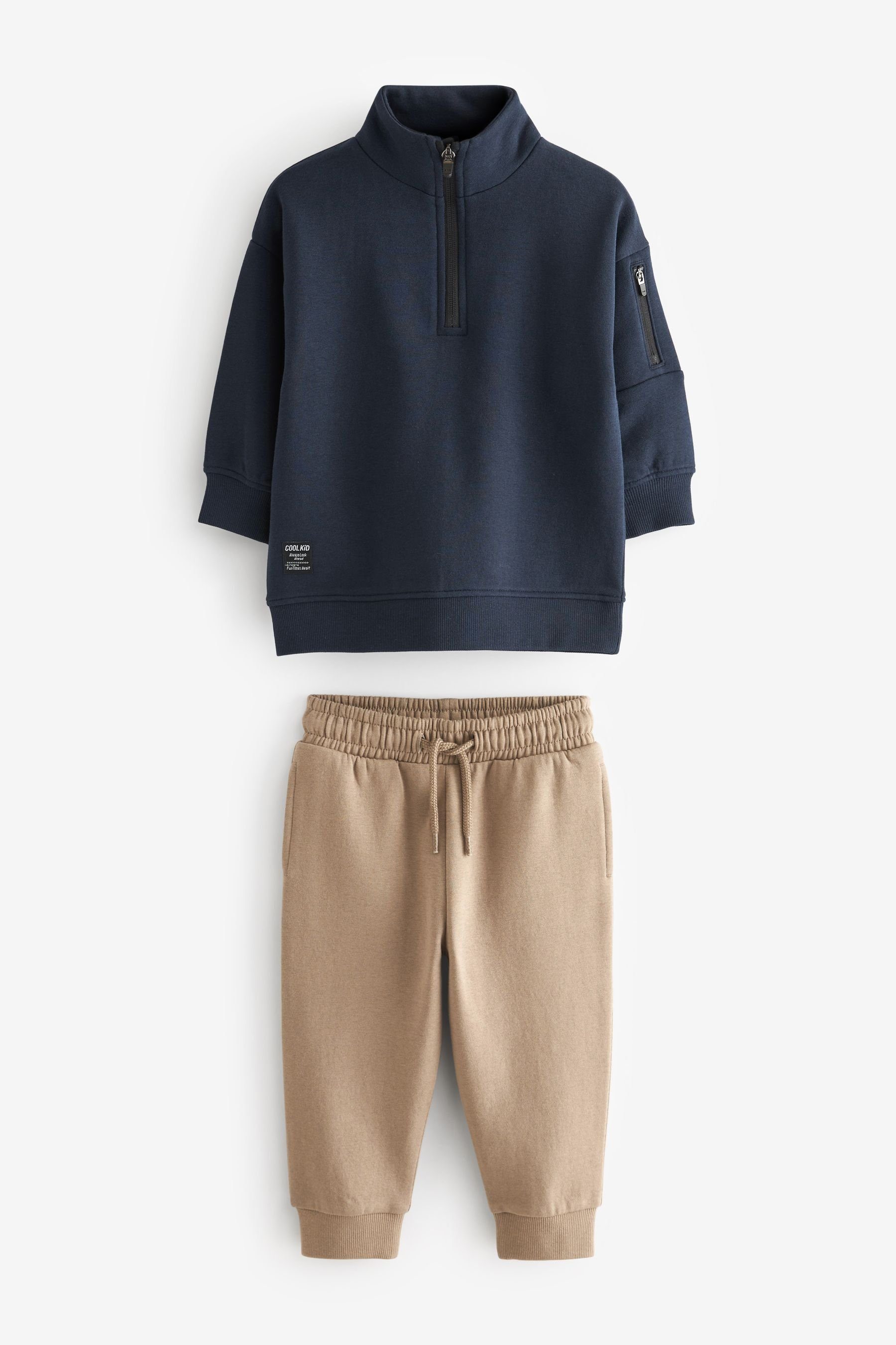 Next Sweatanzug Set: Sweatshirt mit Trichterkragen und Jogginghose (2-tlg) Blue/ stone